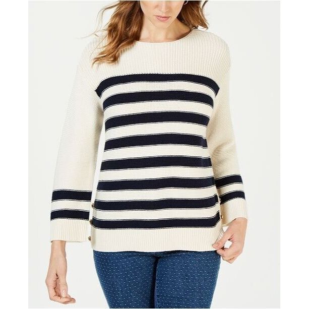 Charter Club Charter Club Striped Boat-Neck Sweater, Cream/ Admiral Blue, Size S / US 4 / IT 40 - 1 Thumbnail