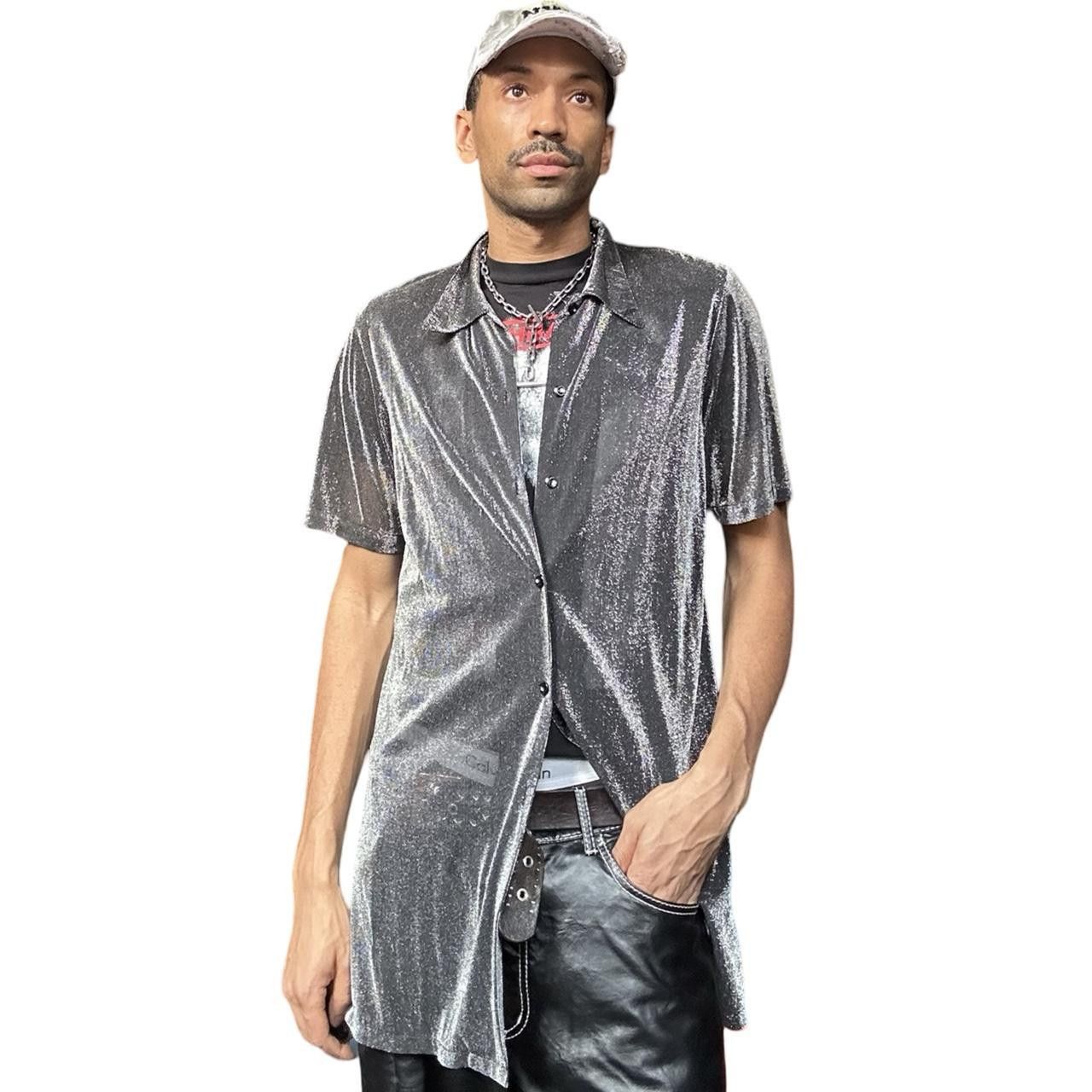 Vintage Vintage Design 36 Black/Silver Sheer Metallic Shirt - Large Size L / US 10 / IT 46 - 3 Thumbnail