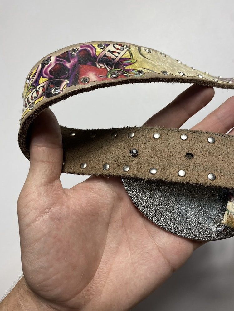 Ed Hardy Vintage Ed Hardy distressed faded leather belt with logo Size ONE SIZE - 9 Thumbnail