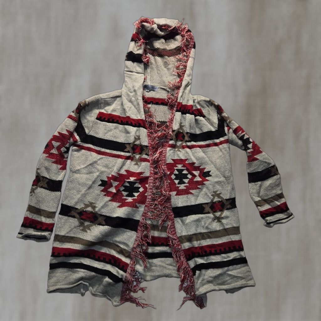 Vintage Absolutely Famous Cardigan Sweater Women M Brown Aztec Pattern Open-Knit Pockets Vintage No Size M / US 6-8 / IT 42-44 - 1 Thumbnail
