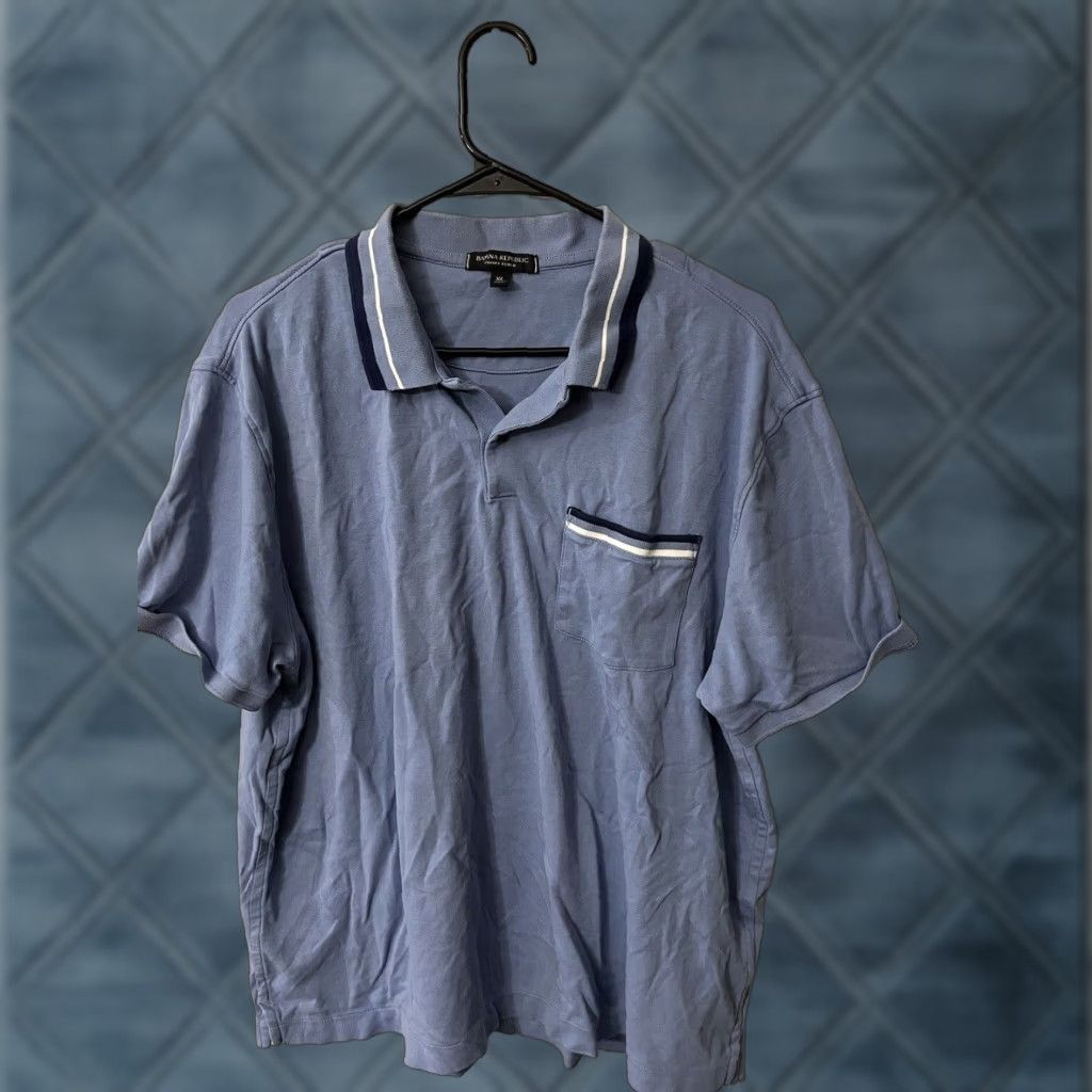Banana Republic Banana Republic Blue Herringbone Polo Shirt Mens XL Short Sleeve Slim Fit Size US XL / EU 56 / 4 - 1 Thumbnail