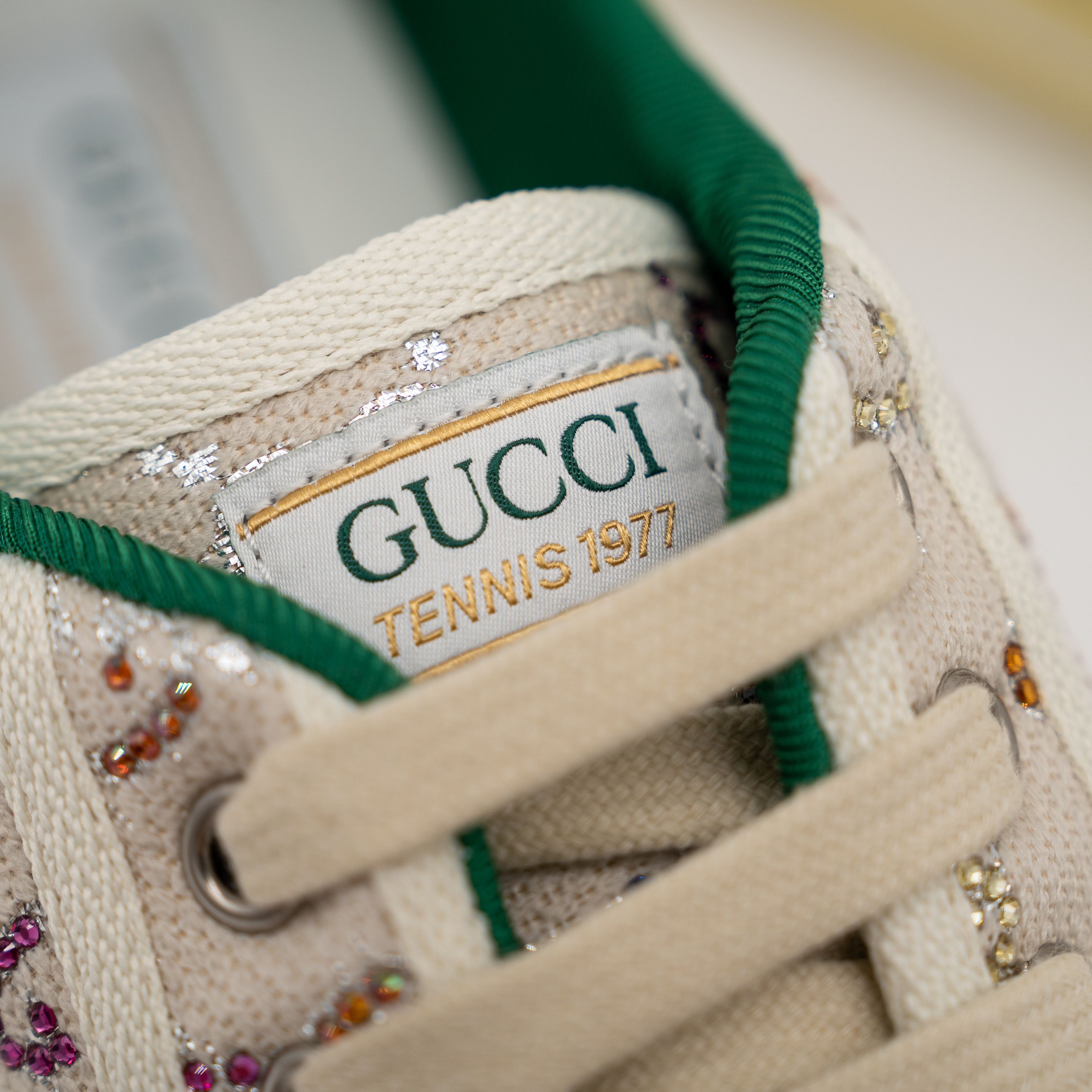 Gucci 40G 10 us Gucci Canvas Crystal GG 1977 Tennis Sneakers Beige Size US 10 / IT 40 - 9 Thumbnail