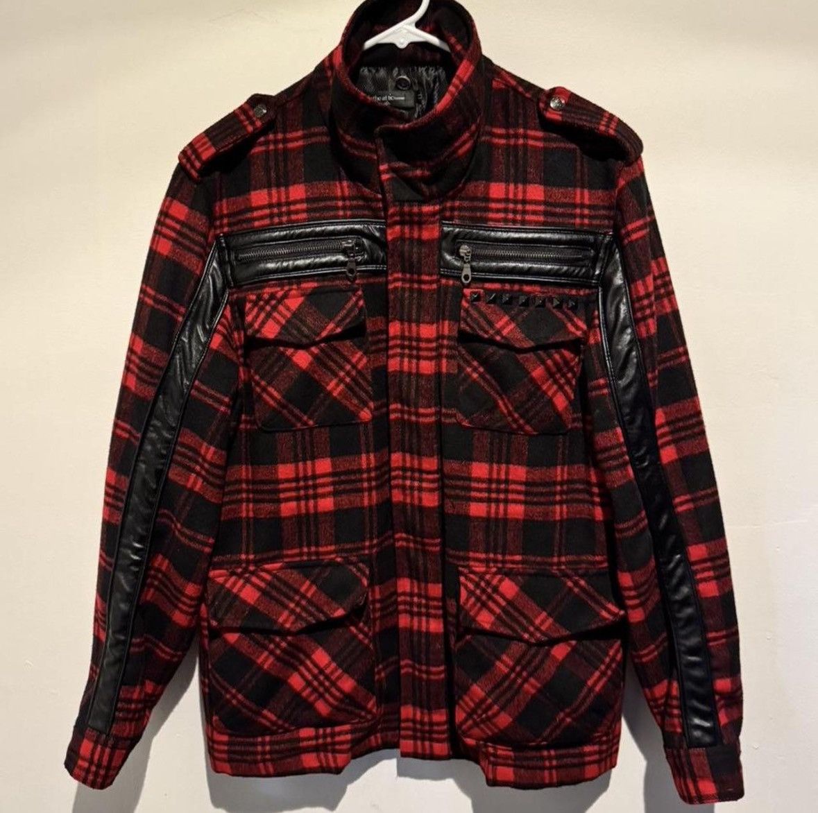 In The Attic Red Plaid InTheAttic Studded Jacket Size US L / EU 52-54 / 3 - 3 Thumbnail