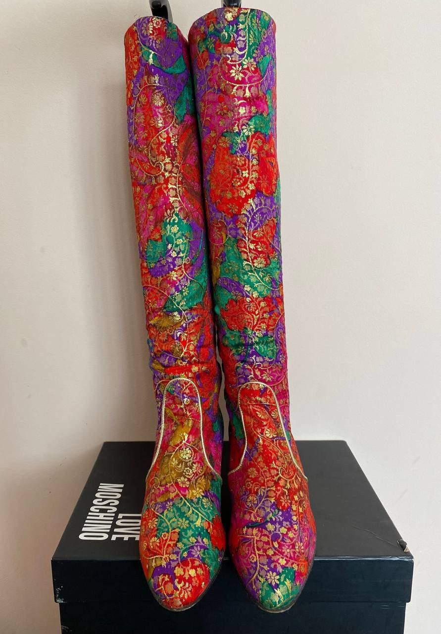 Escada 1980s Escada Red Purple and Green Gold Lamé Brocade Boots Size US 8 / IT 38 - 2 Thumbnail