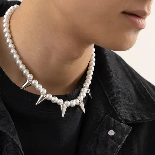 Handmade × Jewelry × Vintage Pearls Chain Rivets Size ONE SIZE - 3 Thumbnail