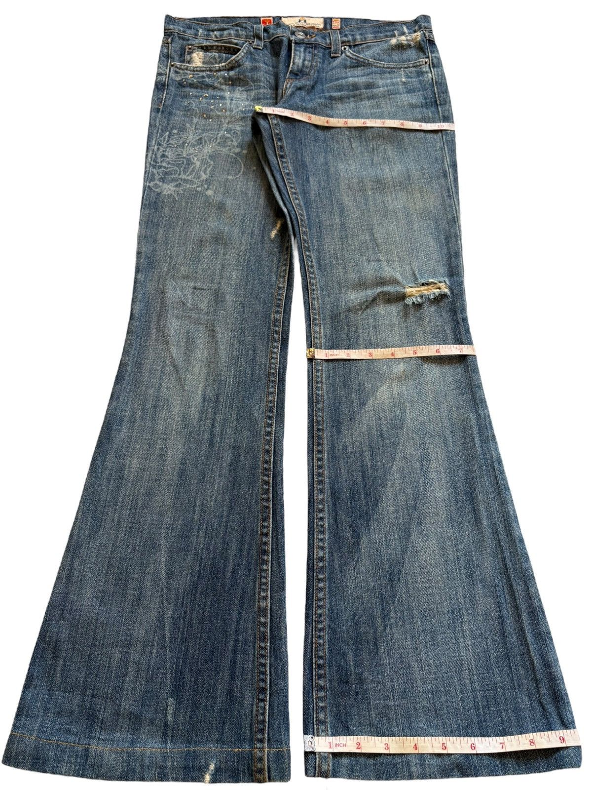 Japanese Brand Vintage Japanese Brand Mud Wash Distressed Bellbottom Jeans Size 31" - 16 Thumbnail