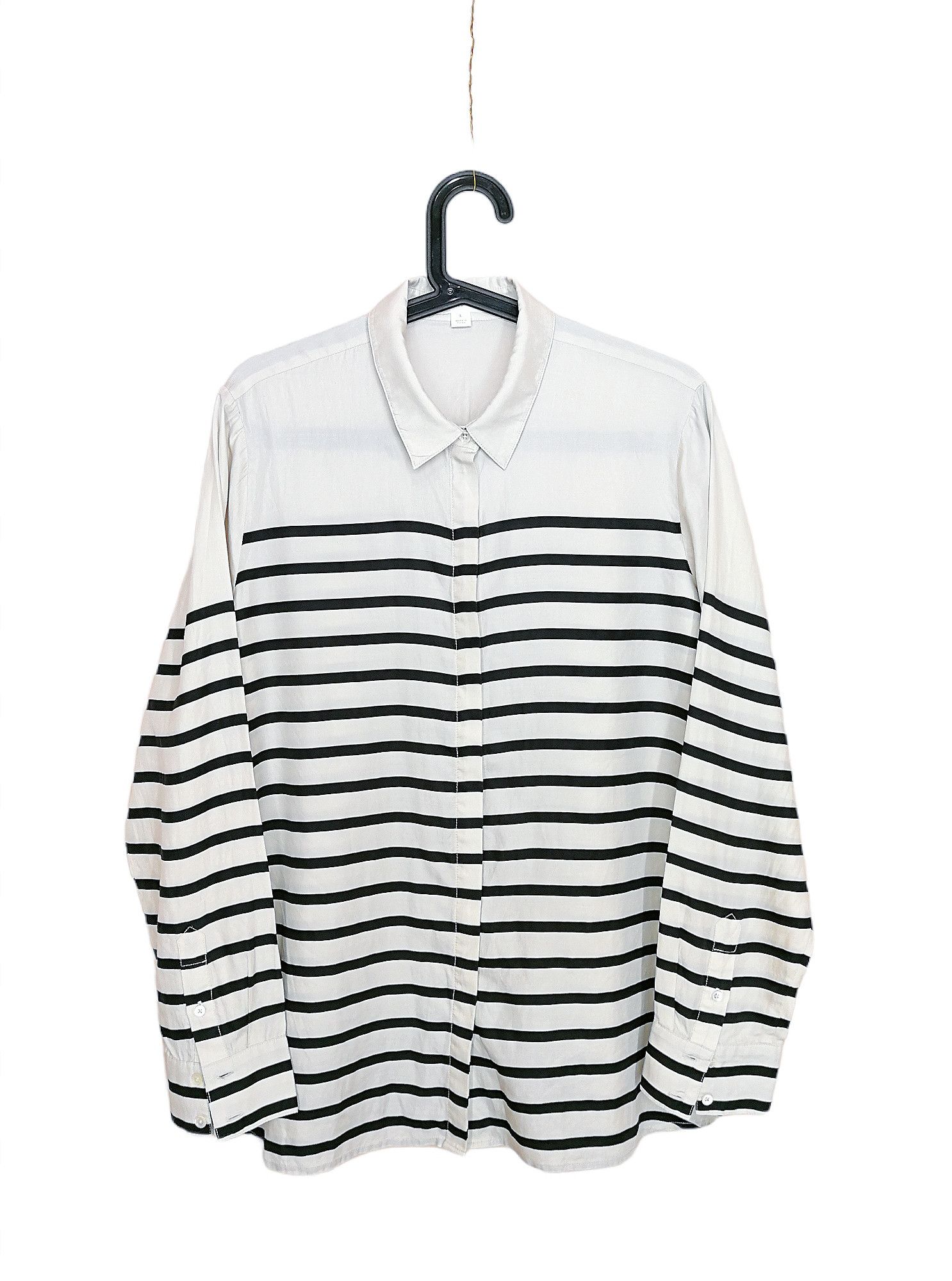 Designer × SikSilk Trenery Shirt Blouse Silk & Cotton White & Black Striped Size L / US 10 / IT 46 - 4 Thumbnail