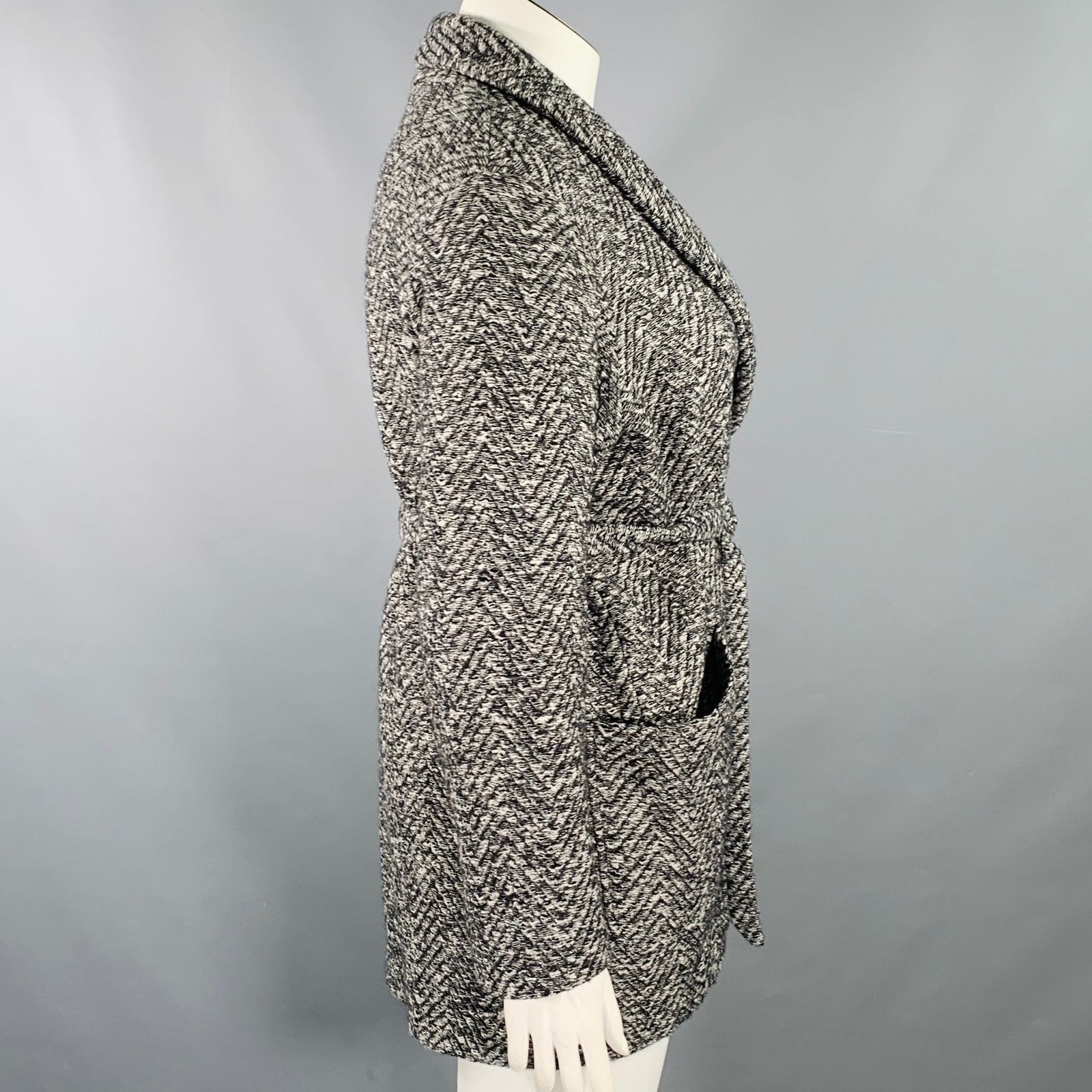 Billy Reid L Grey Black Wool Cotton Herringbone Belted Jacket Size L / US 10 / IT 46 - 3 Thumbnail