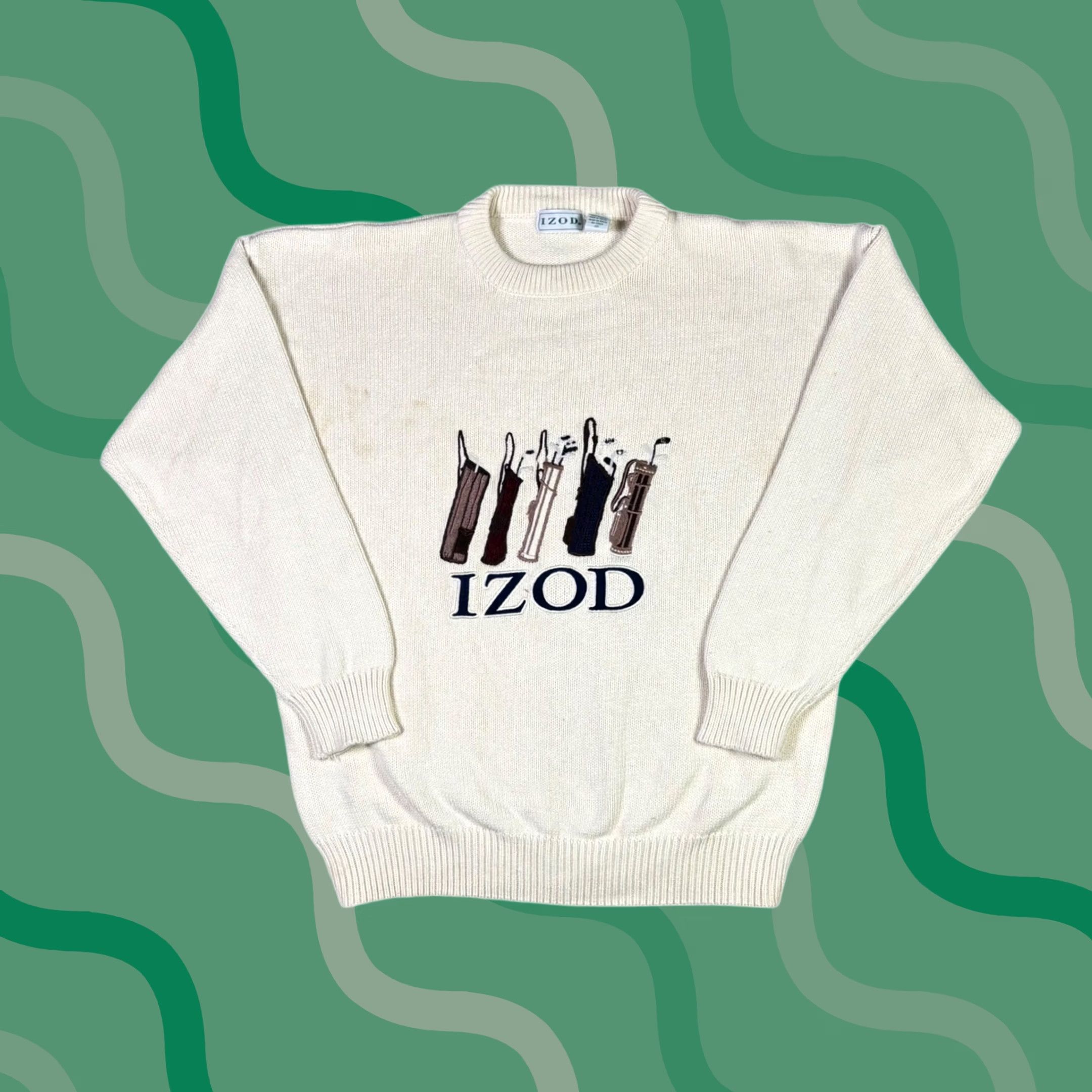 Izod VINTAGE IZOD Mens XL Cream Cotton Knit Golf Embroidered Crewneck Sweater Size US XL / EU 56 / 4 - 1 Thumbnail