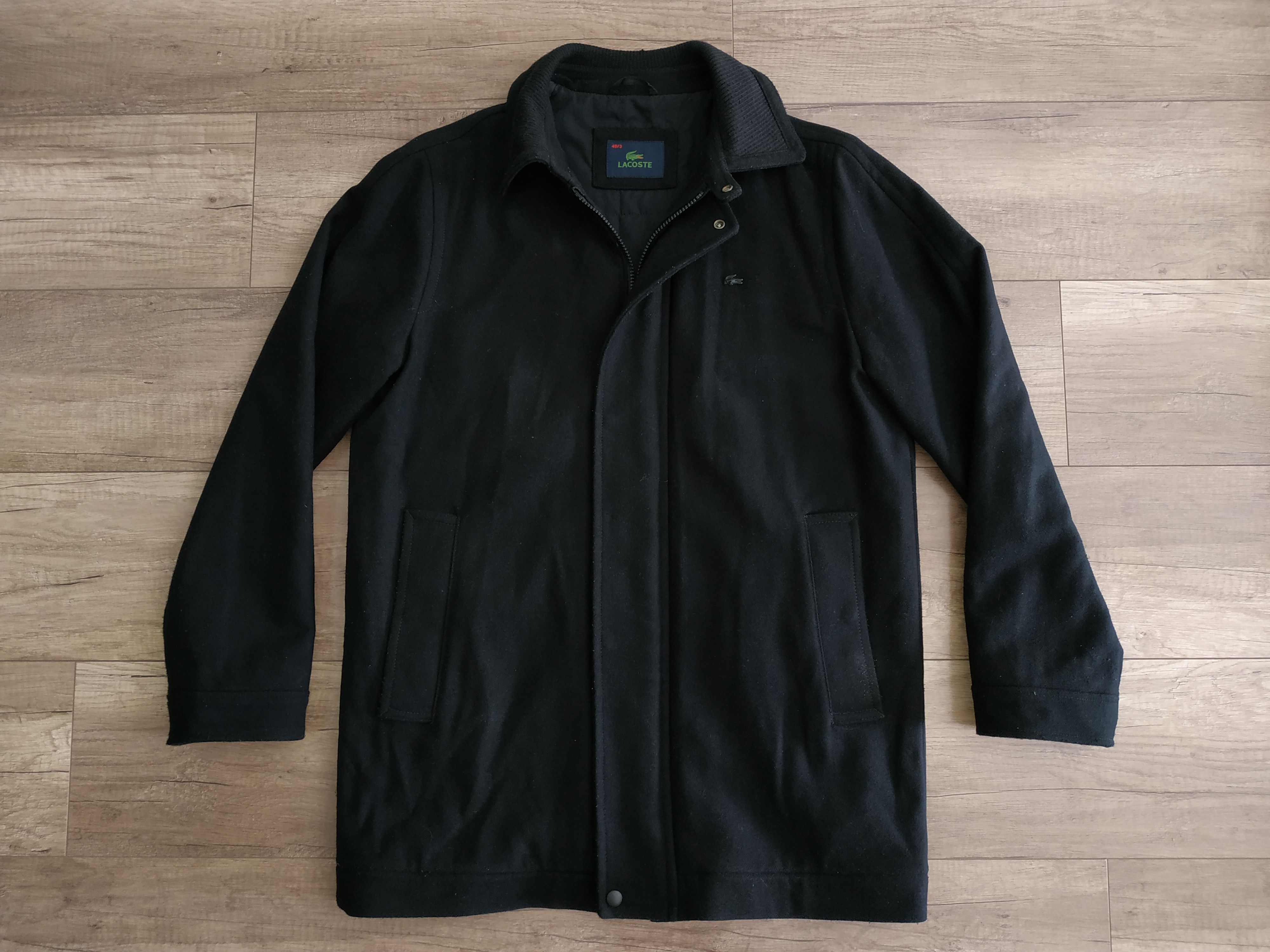 image of Lacoste Vintage Wool Men's Coat-Jacket, S. Large-Xl (48) in Black