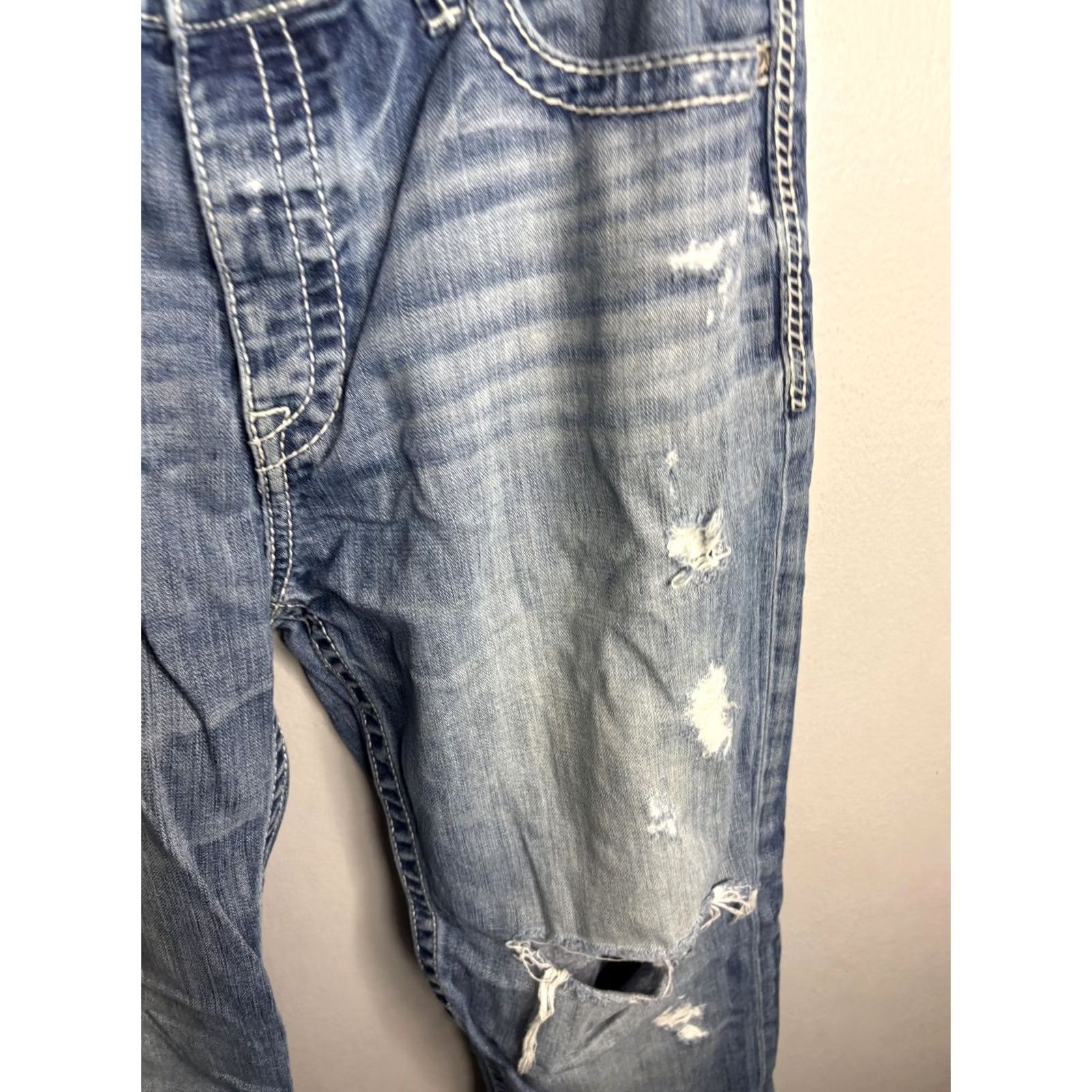 BKE BKE Tyler Straight Jeans Mens 33x34 Blue Distressed Denim Button Fly / Regular Inseam 34" 5-Pocket Grunge Vintage: No / Mens Size US 33 - 3 Thumbnail