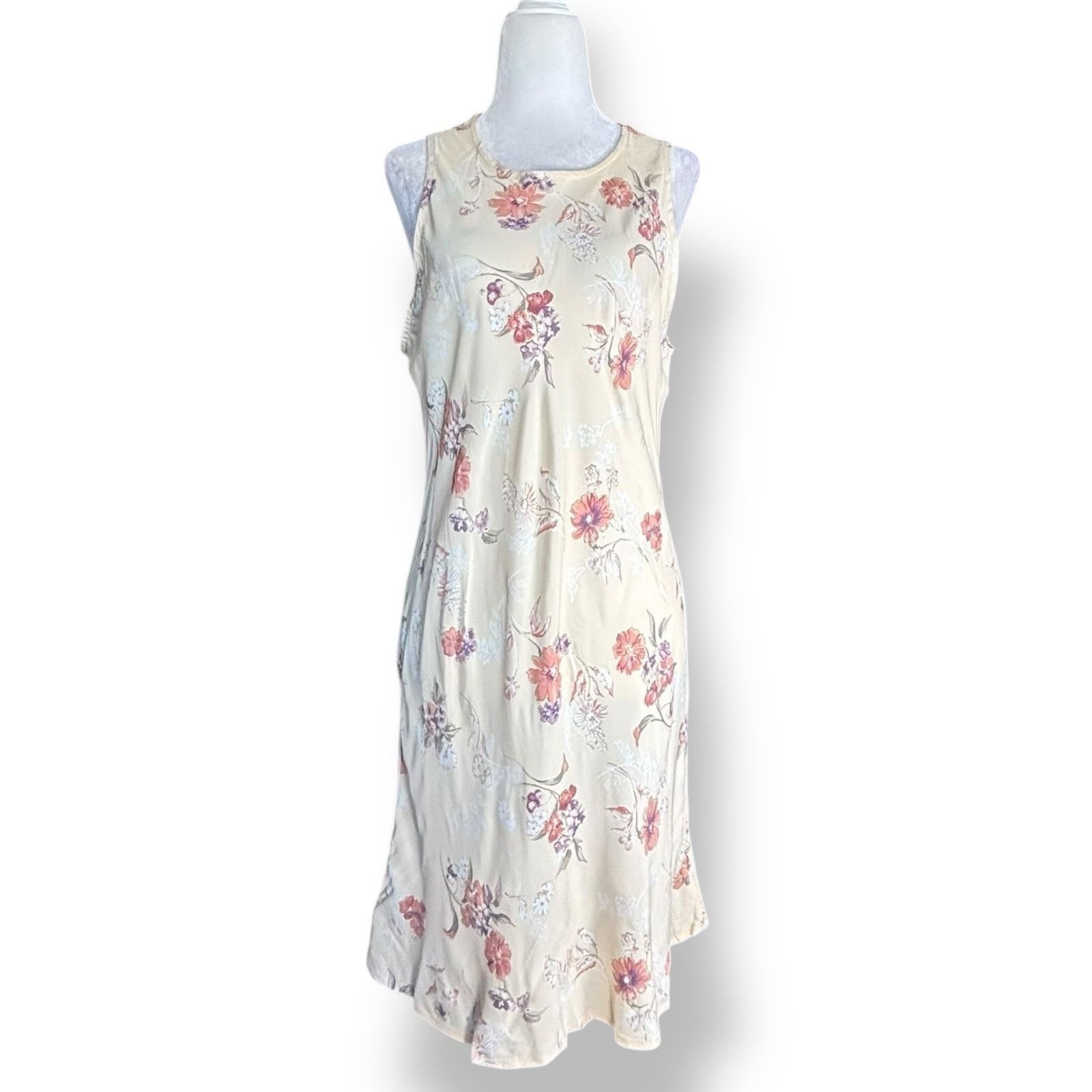 Vintage Vintage 90s Beige White Floral Sleeveless Mini Dress USA Size M / US 6-8 / IT 42-44 - 9 Thumbnail