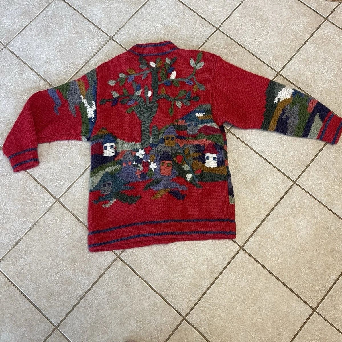 Other Vintage 80s Wool Sweater Cardigan Hand Knit Sz Size XL / US 12-14 / IT 48-50 - 2 Thumbnail