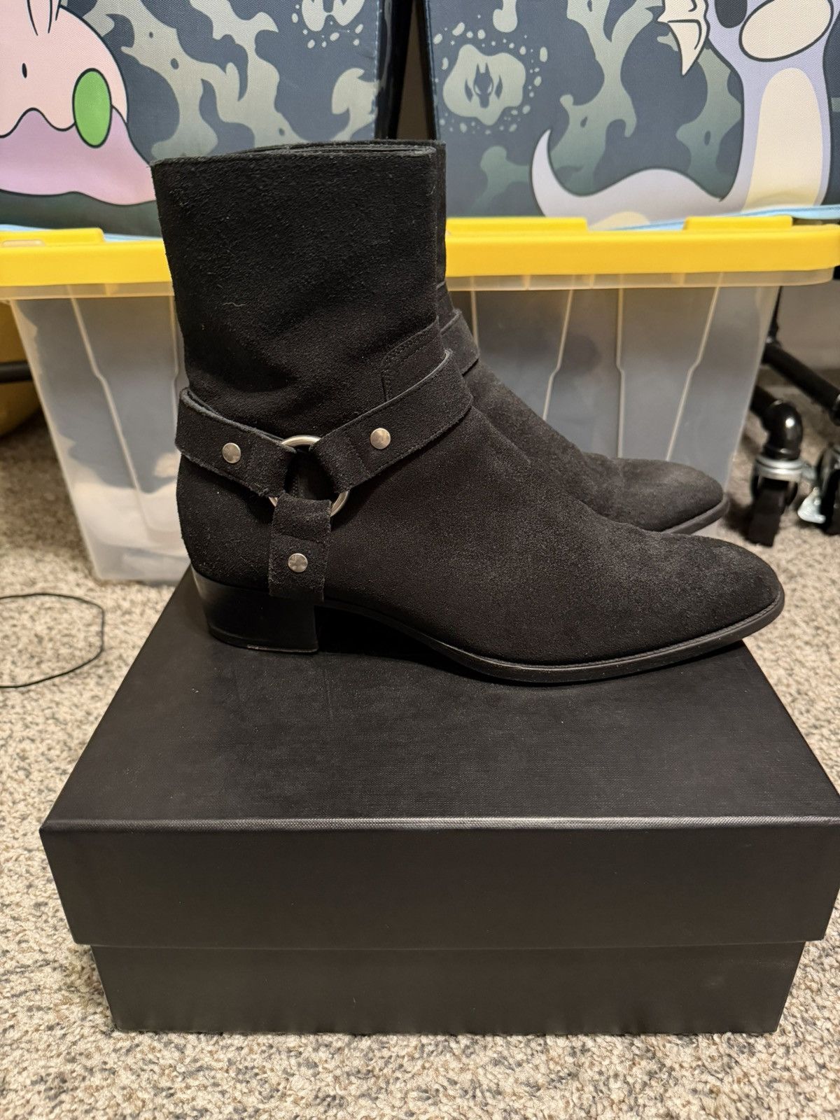 Saint Laurent Paris RARE FW13 Black Suede Harness Boot Size US 10.5 / EU 43-44 - 3 Thumbnail