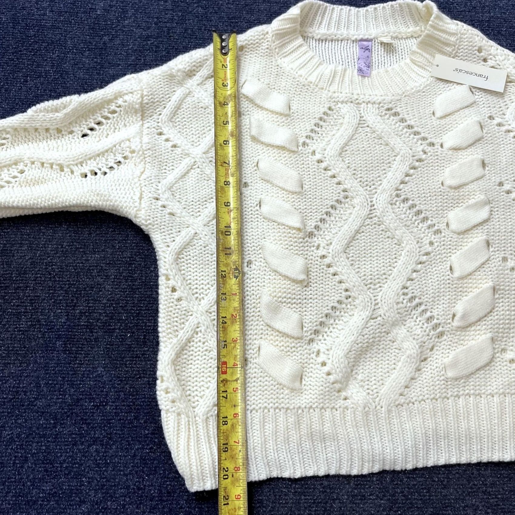 Vintage Alya Sweater Womens Medium Ivory Cable Knit Crewneck Chunky Pullover Francesca's Size M / US 6-8 / IT 42-44 - 7 Thumbnail