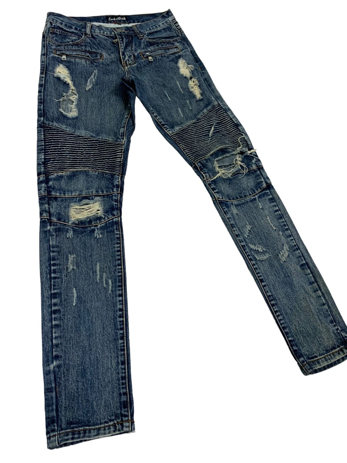 Japanese Brand 🔥Biker Distressed Embellish Skinny Jeans Styled Size US 30 / EU 46 - 4 Thumbnail