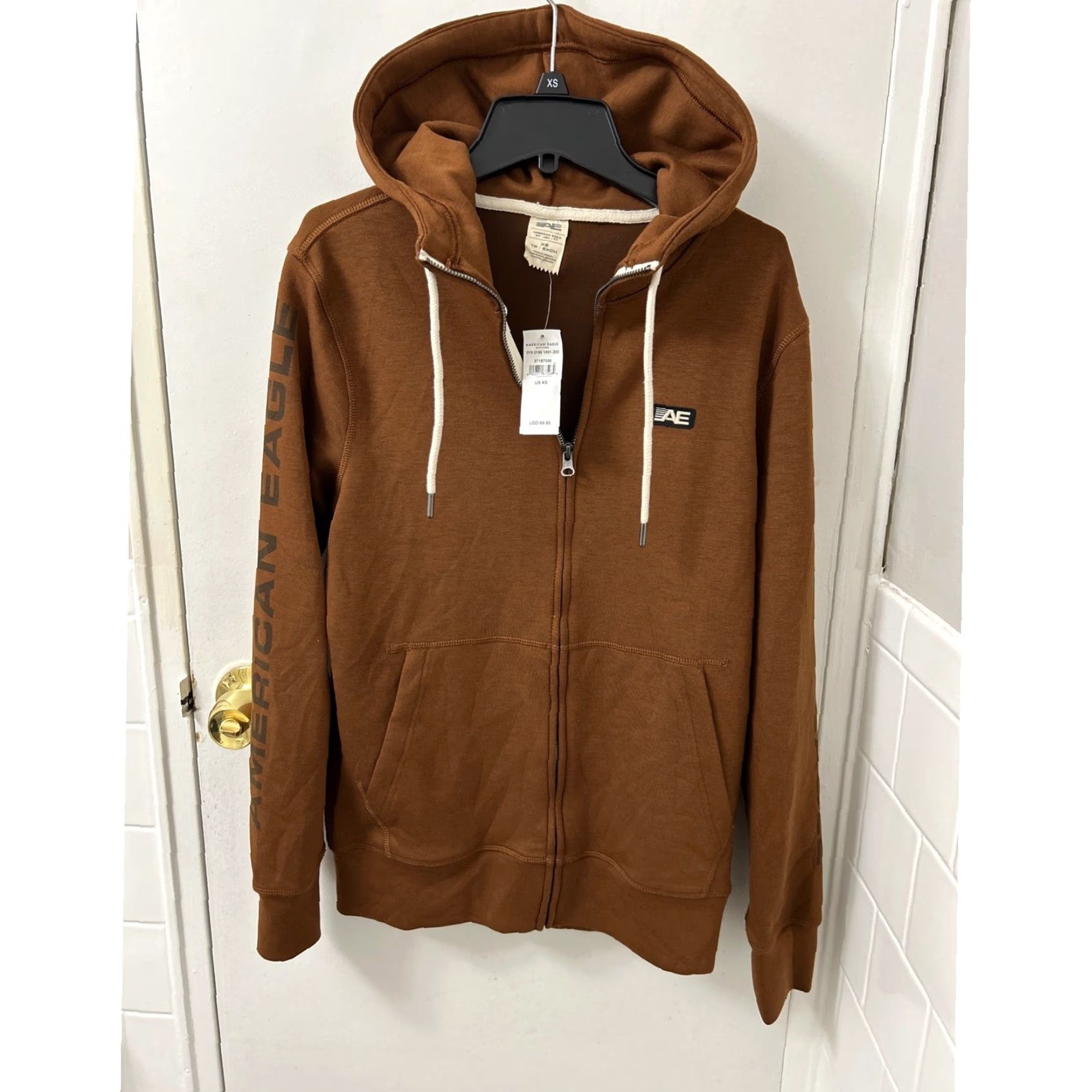 American Eagle Outfitters American Eagle Outfitters Hoodie Mens XS Brown Full Zip Logo Graphic Long Sleeve Sweatshirt Size US XS / EU 42 / 0 - 2 Thumbnail