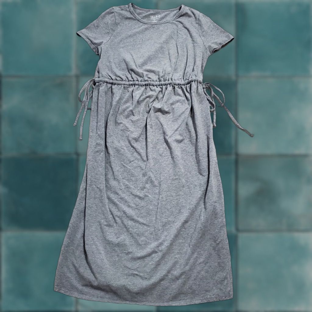 Vintage Isabel Maternity Midi Dress Women S Gray Short Sleeve Side Ties Adjustable Waist Casual Lightweight Jersey Dress Size 28" / US 6 / IT 42 - 1 Thumbnail