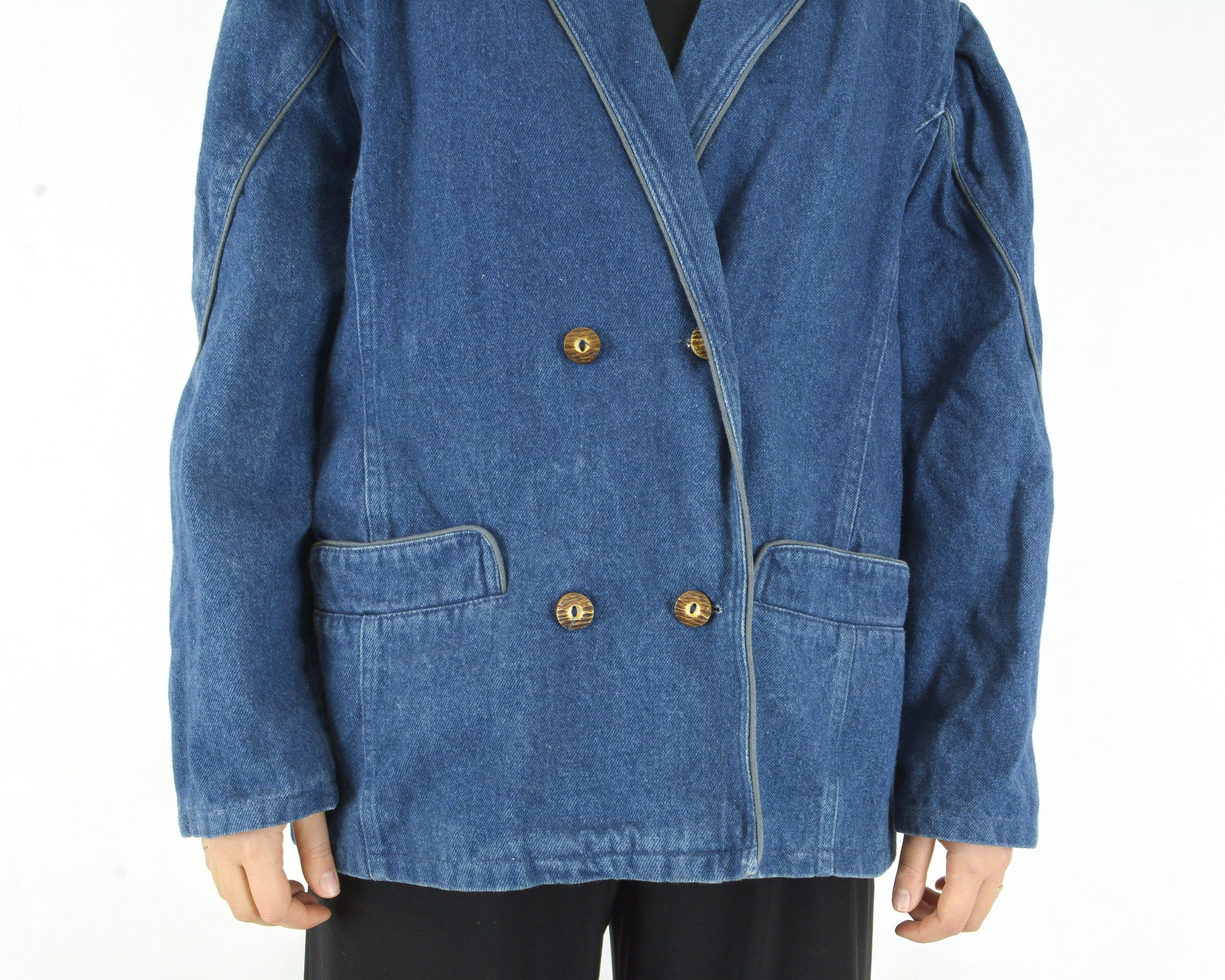Vintage L Denim Jean Jacket Button Up Blazer Double Breasted Top Size L / US 10 / IT 46 - 6 Thumbnail