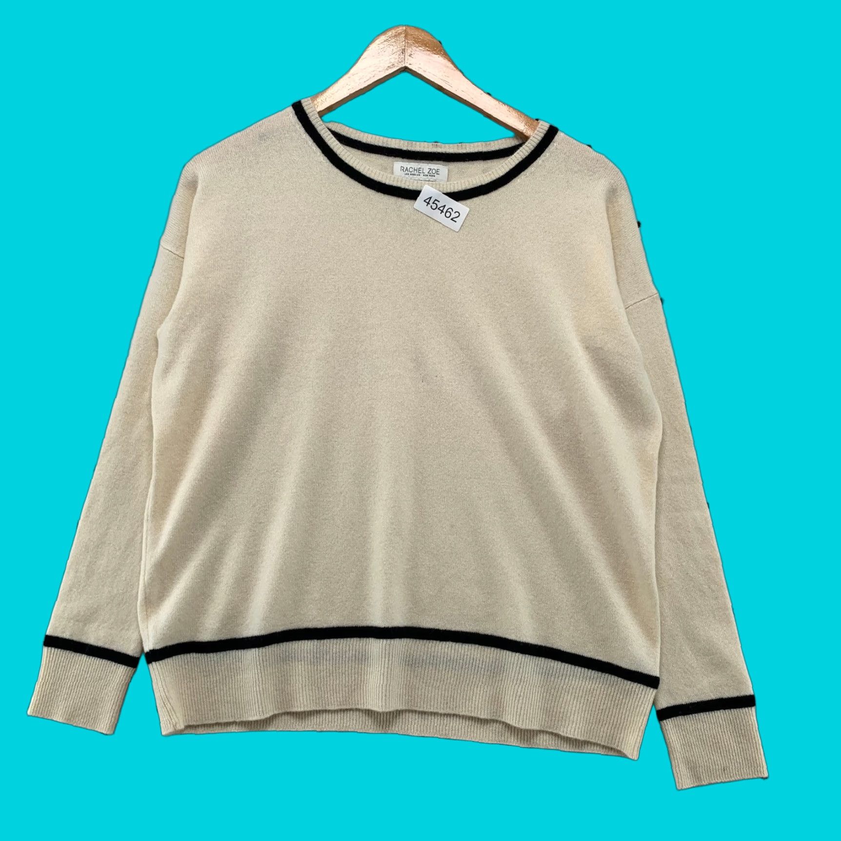 Rachel Zoe Rachel Zoe 100% Cashmere Sweater Womens Medium Beige Black Trim Business Work Size M / US 6-8 / IT 42-44 - 1 Thumbnail