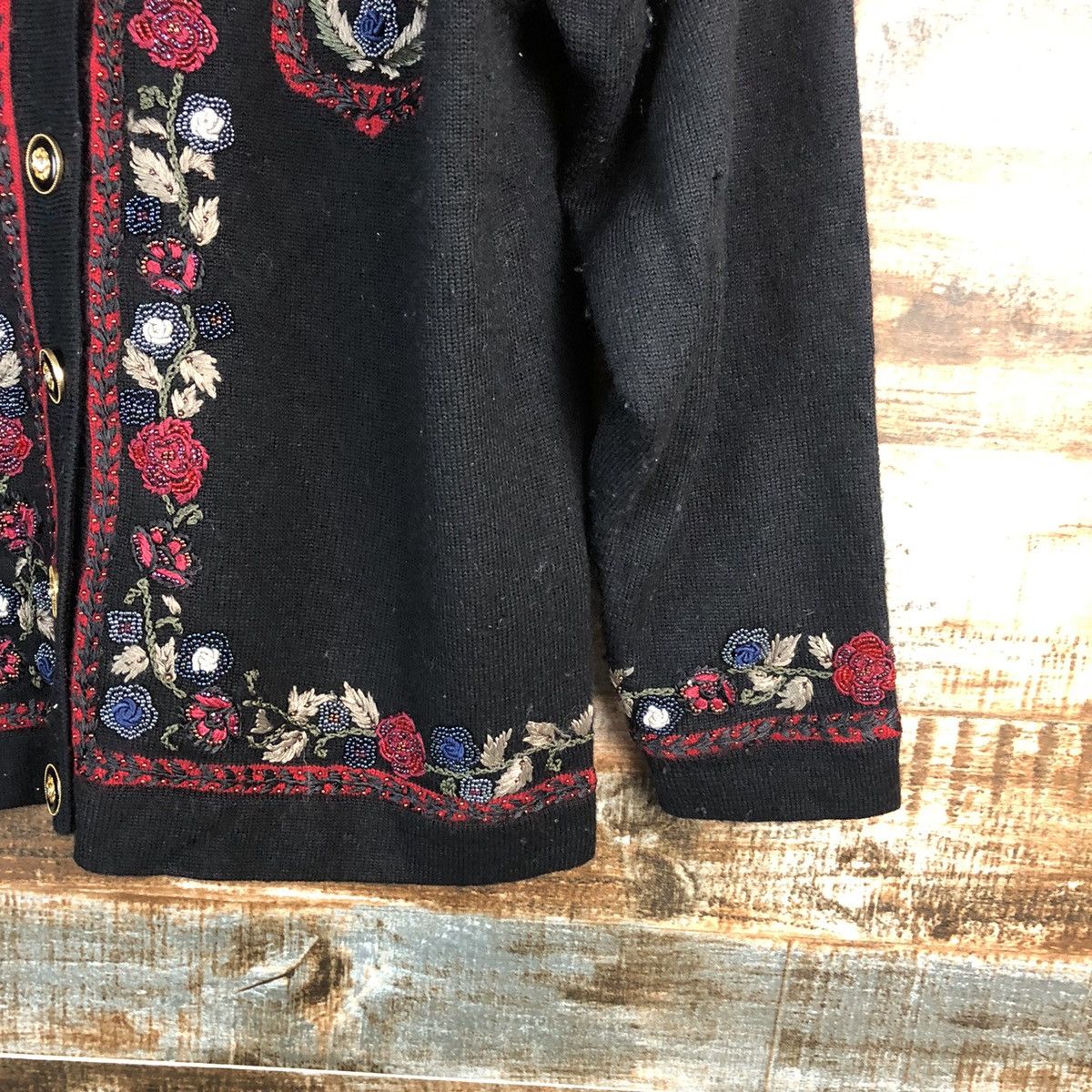 Homespun Knitwear × Japanese Brand Unchicpull Black art Patterned Cardigans #A2996 Size M / US 6-8 / IT 42-44 - 8 Thumbnail