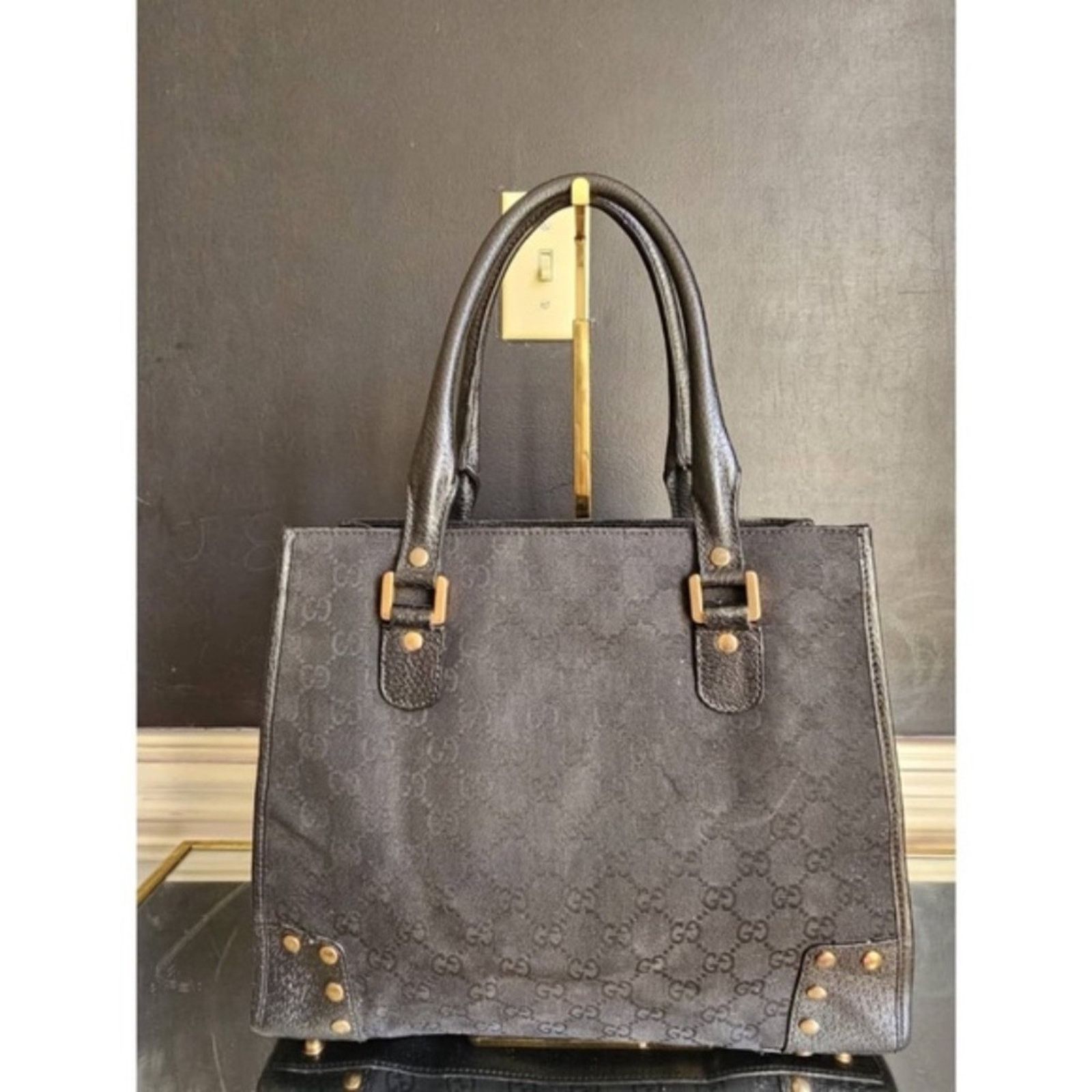 Gucci Authentic Gucci GG Canvas Studded Tote Bag Black Size ONE SIZE - 7 Thumbnail