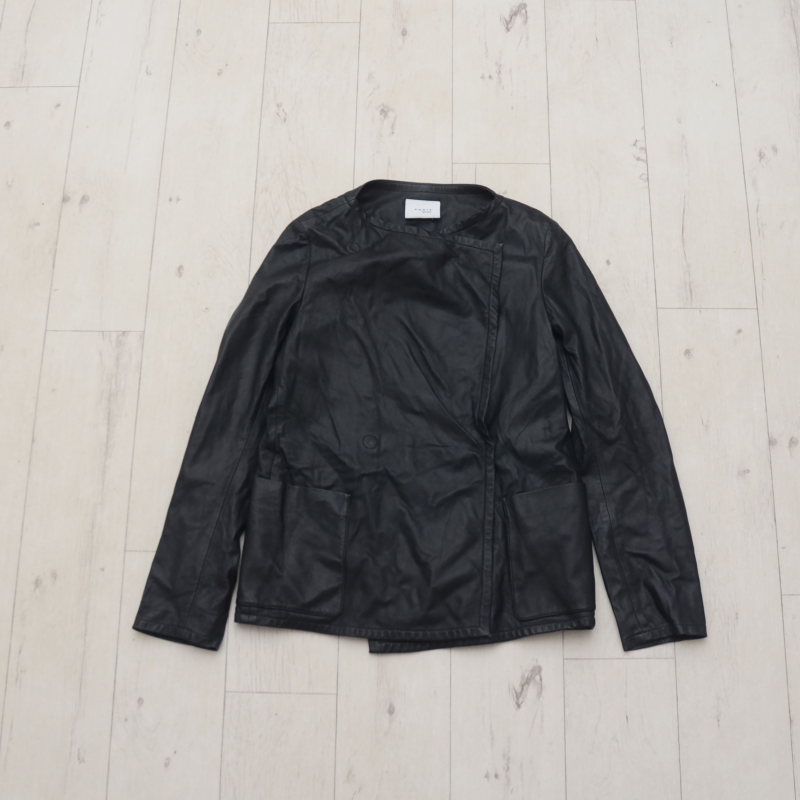 Akris AKRIS Punto Black Leather Jacket 100% Lamb Nappa Wool Lining Size S / US 4 / IT 40 - 2 Thumbnail