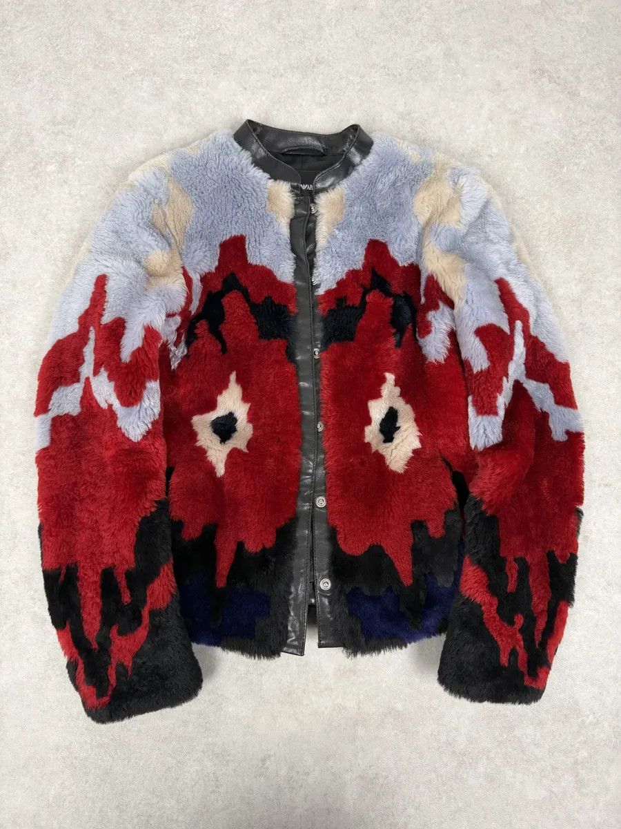 Emporio Armani FW2015 Emporio Armani Red & Blue Abstract Lamb Shearling Jacket Size M / US 6-8 / IT 42-44 - 1 Thumbnail