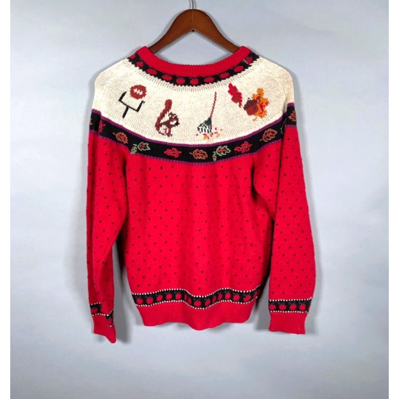 Vintage Woolrich Cardigan Women's Small Red Beige Autumn Motif Embroidered Crew Neck Knit Geometric Ramie-Cotton Lightweight Vintage: No Size S / US 4 / IT 40 - 2 Thumbnail