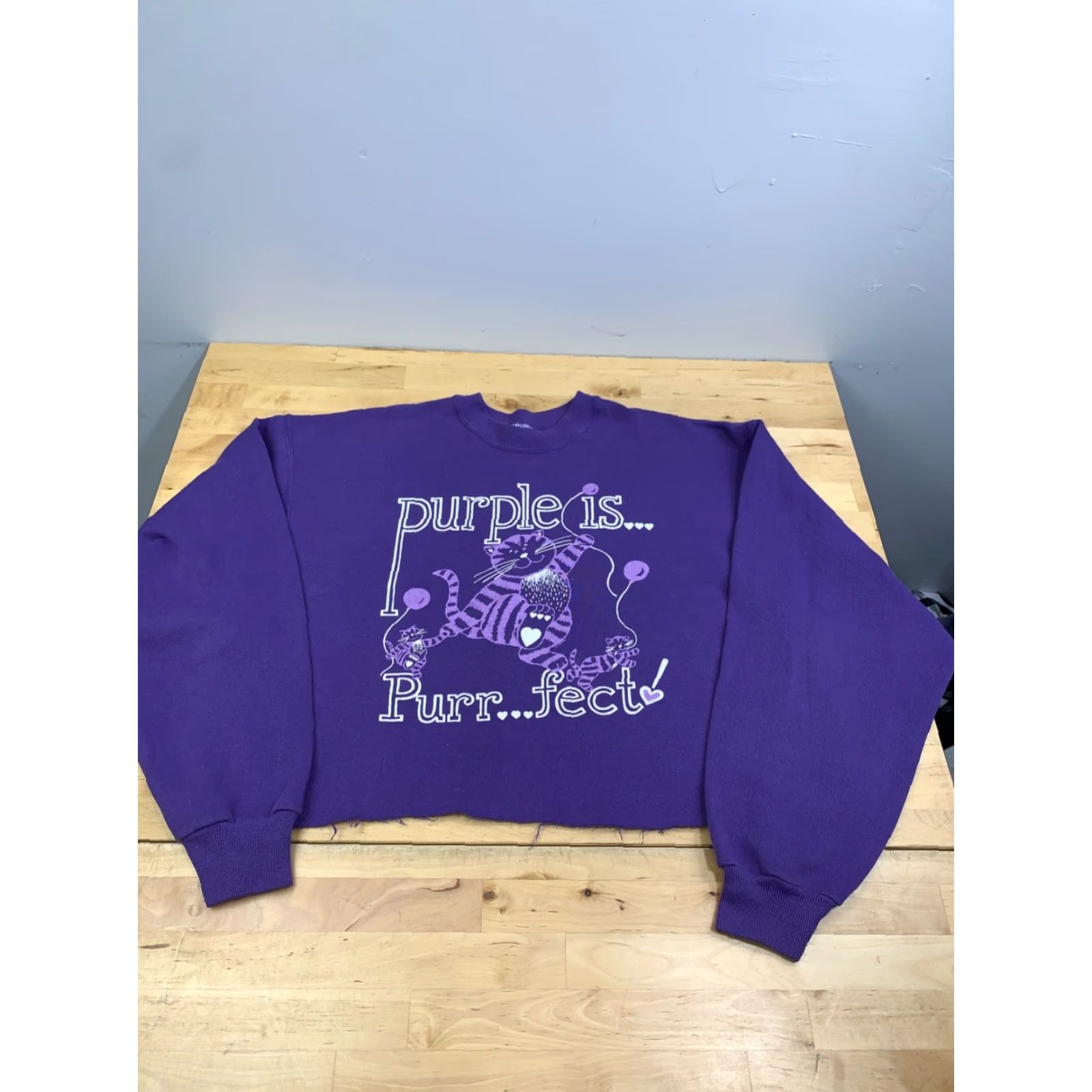 Hanes VINTAGE Hanes Cat Sweatshirt Womens XL Purple 90s Pullover Cropped 12544 Size XL / US 12-14 / IT 48-50 - 3 Thumbnail