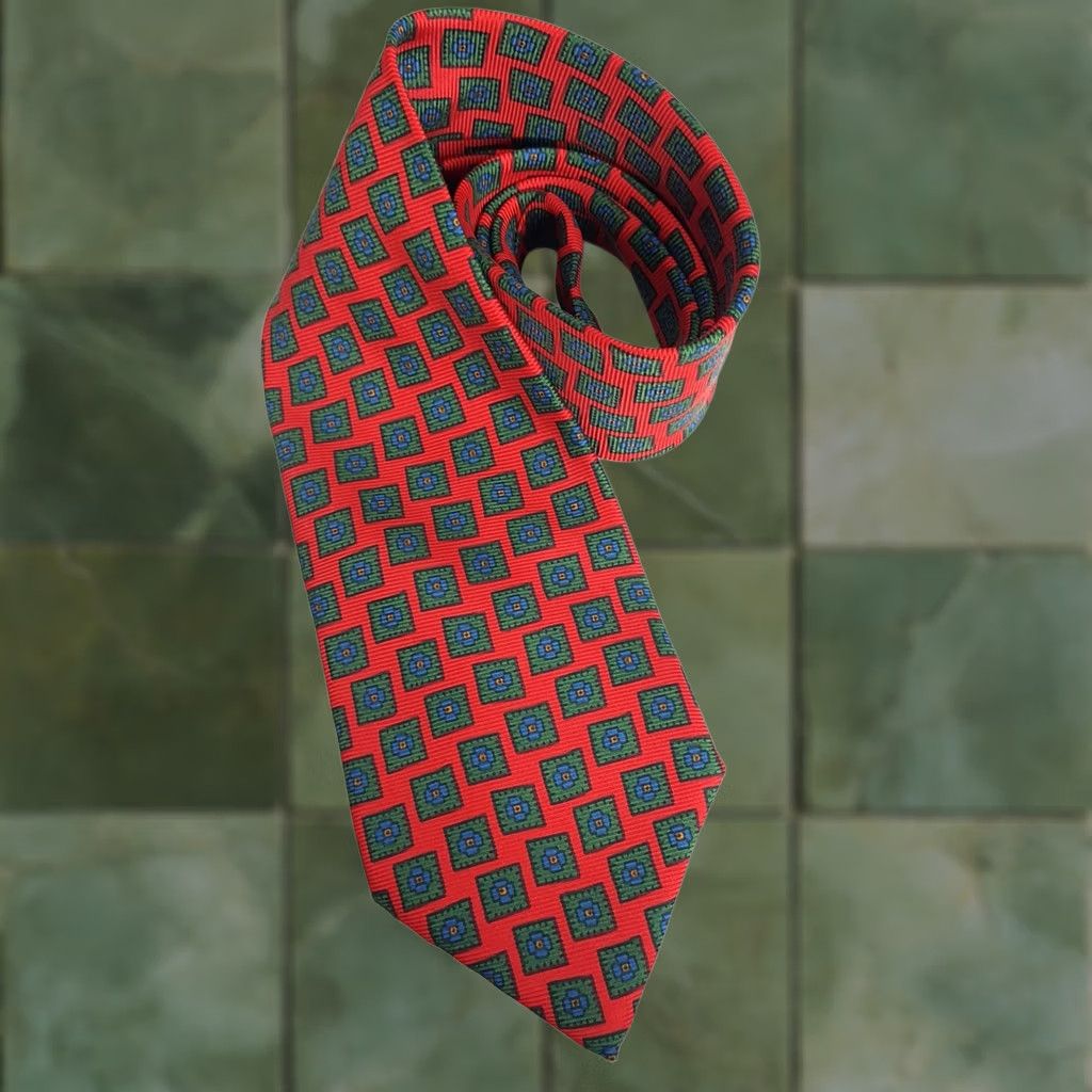 Polo Ralph Lauren Polo by Ralph Lauren Tie Mens One Size Red Geometric Square Print Silk Handmade Size US M / EU 48-50 / 2 - 1 Thumbnail