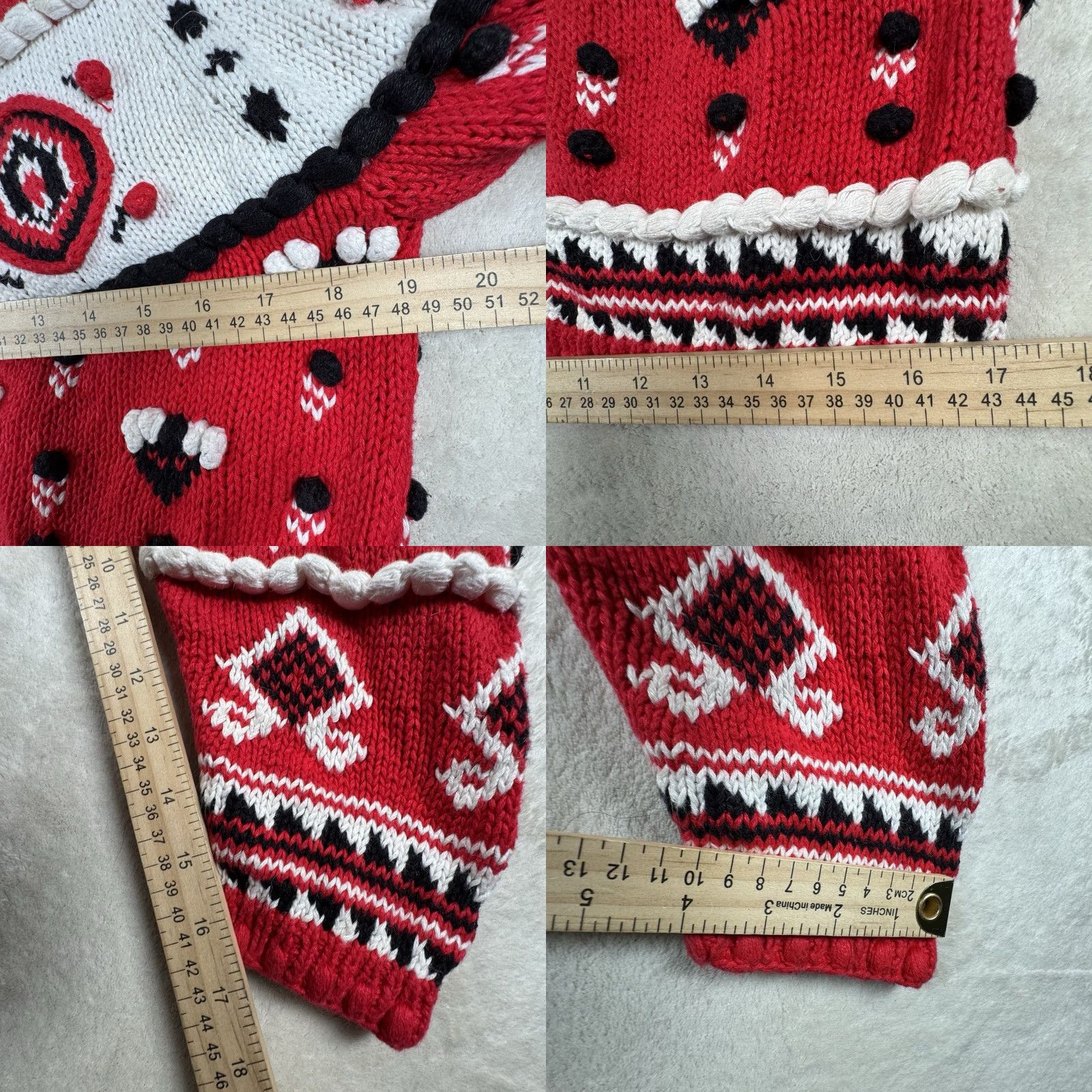 Vintage VINTAGE Birch Bros Cardigan Sweater Women M Black White Red Chunky Knit Fair Isle Open Oversized Button Collarless 90s Mens Womens Girls Boys Size M / US 6-8 / IT 42-44 - 8 Thumbnail