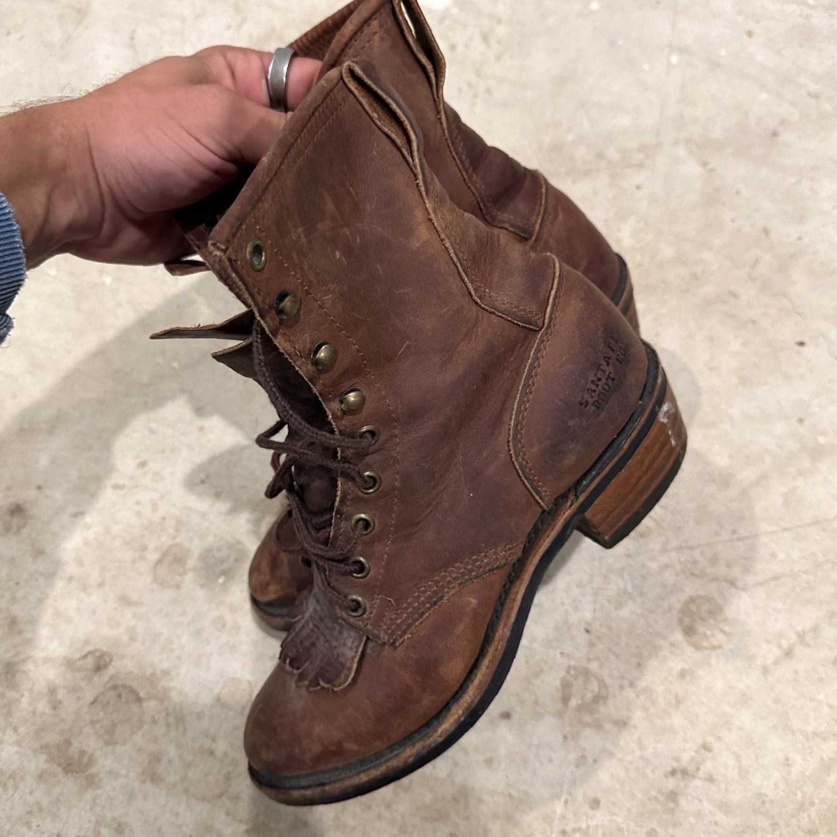 Vintage VINTAGE Santa Fe Boot Co. All Leather Womens 7 M Country Fray Heel Boots Renaissance Boots Brown Western Renaissance Womens 7 M Size US 7 / IT 37 - 5 Thumbnail