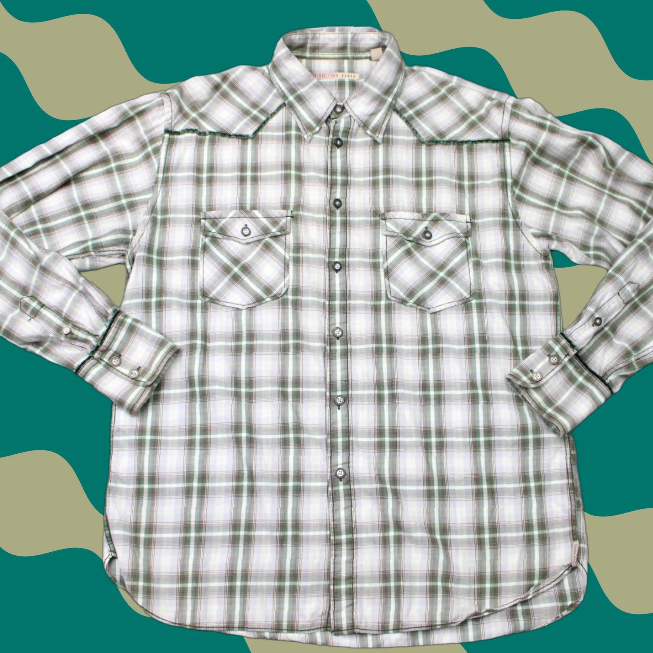 Ted Baker Ted Baker Shirt Men's 6/XL Green Plaid Flannel Snap Button Long Sleeve Cotton Size US XL / EU 56 / 4 - 1 Thumbnail
