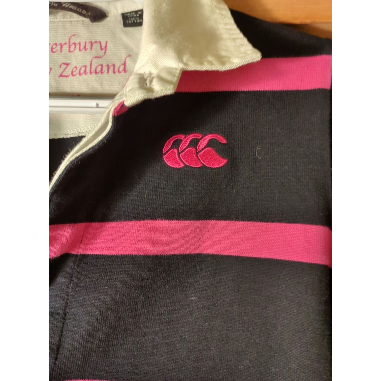 Vintage Canterbury of New Zealand Polo Shirt Women L Navy Blue Pink 100% Cotton Shirt Size L / US 10 / IT 46 - 2 Thumbnail
