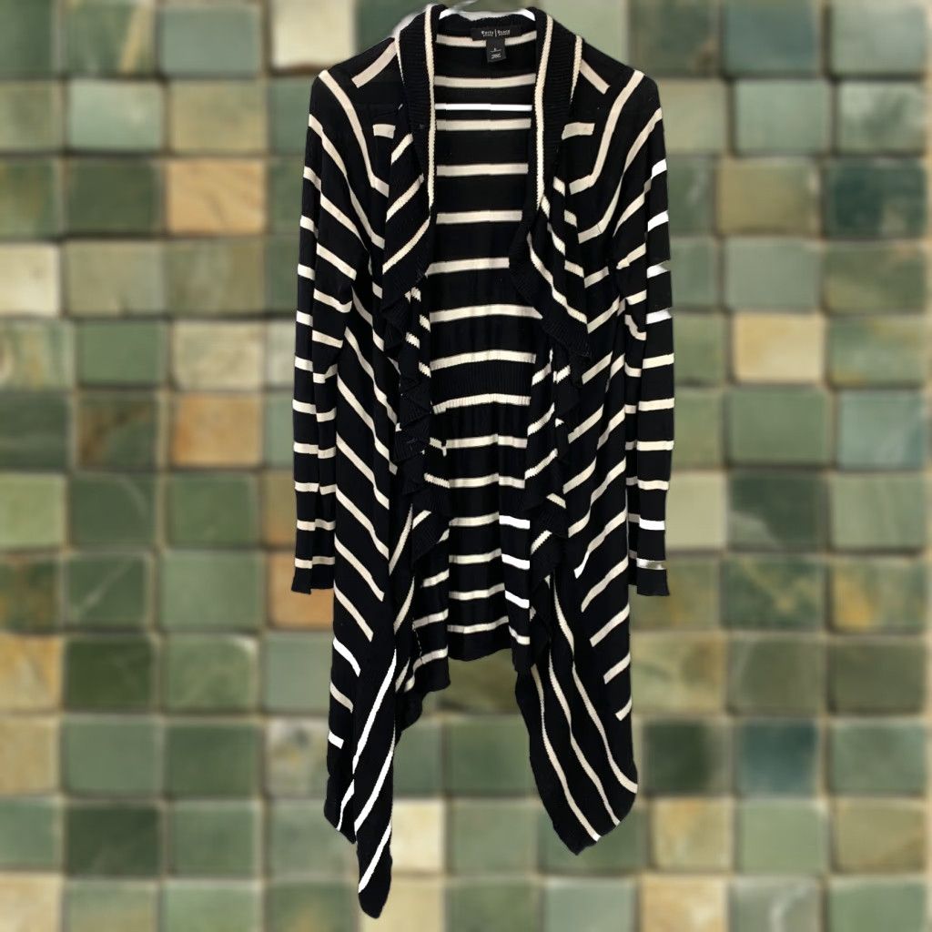 White House Black Market White House Black Market Cardigan Open Front Striped Knit Lightweight L Regular Womens Size L / US 10 / IT 46 - 1 Thumbnail