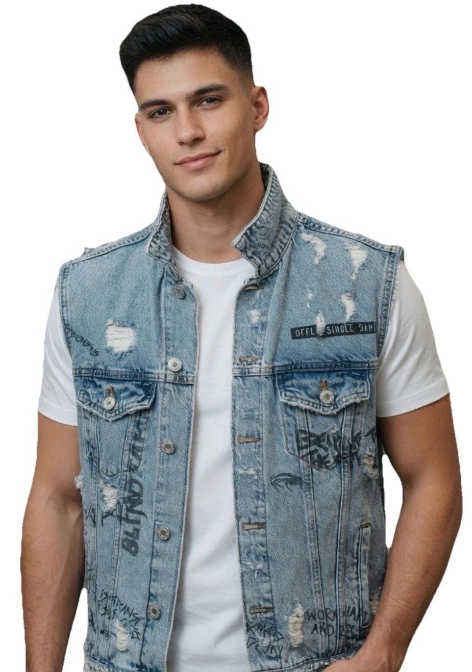 Other Zara Distressed Denim Graffiti Jean Sleeveless Jacket Vest Size US S / EU 44-46 / 1 - 3 Thumbnail