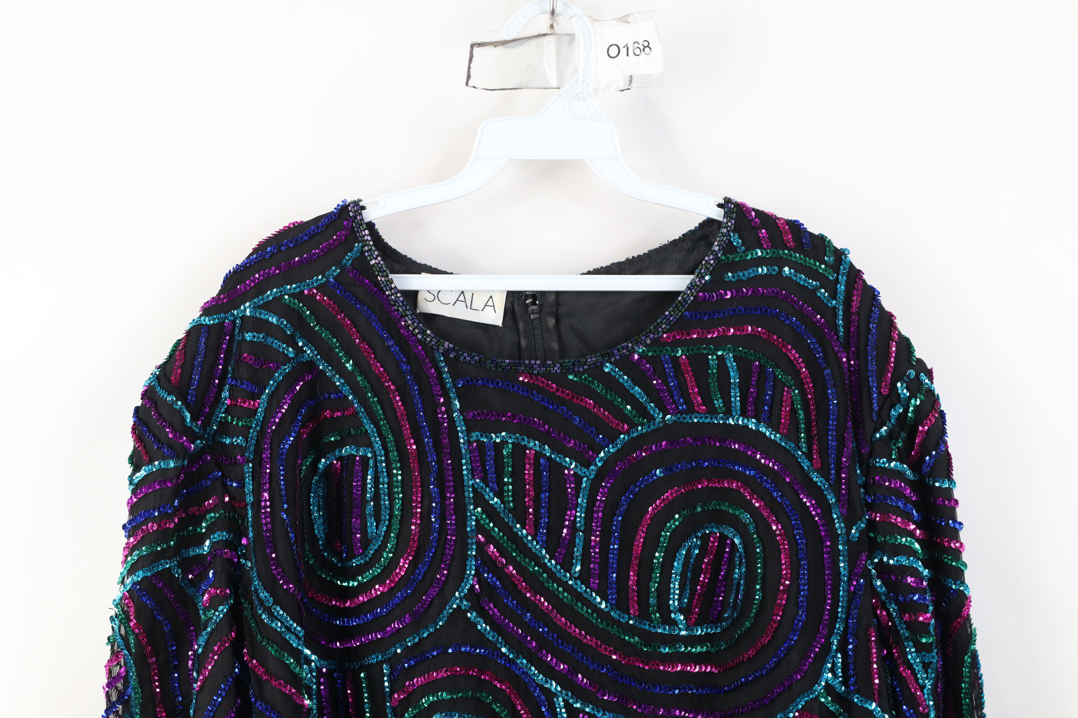 Vintage Vintage 90s Scala Sequin Beaded Evening Party Shirt Silk Size 3XL / US 20-22 - 2 Thumbnail