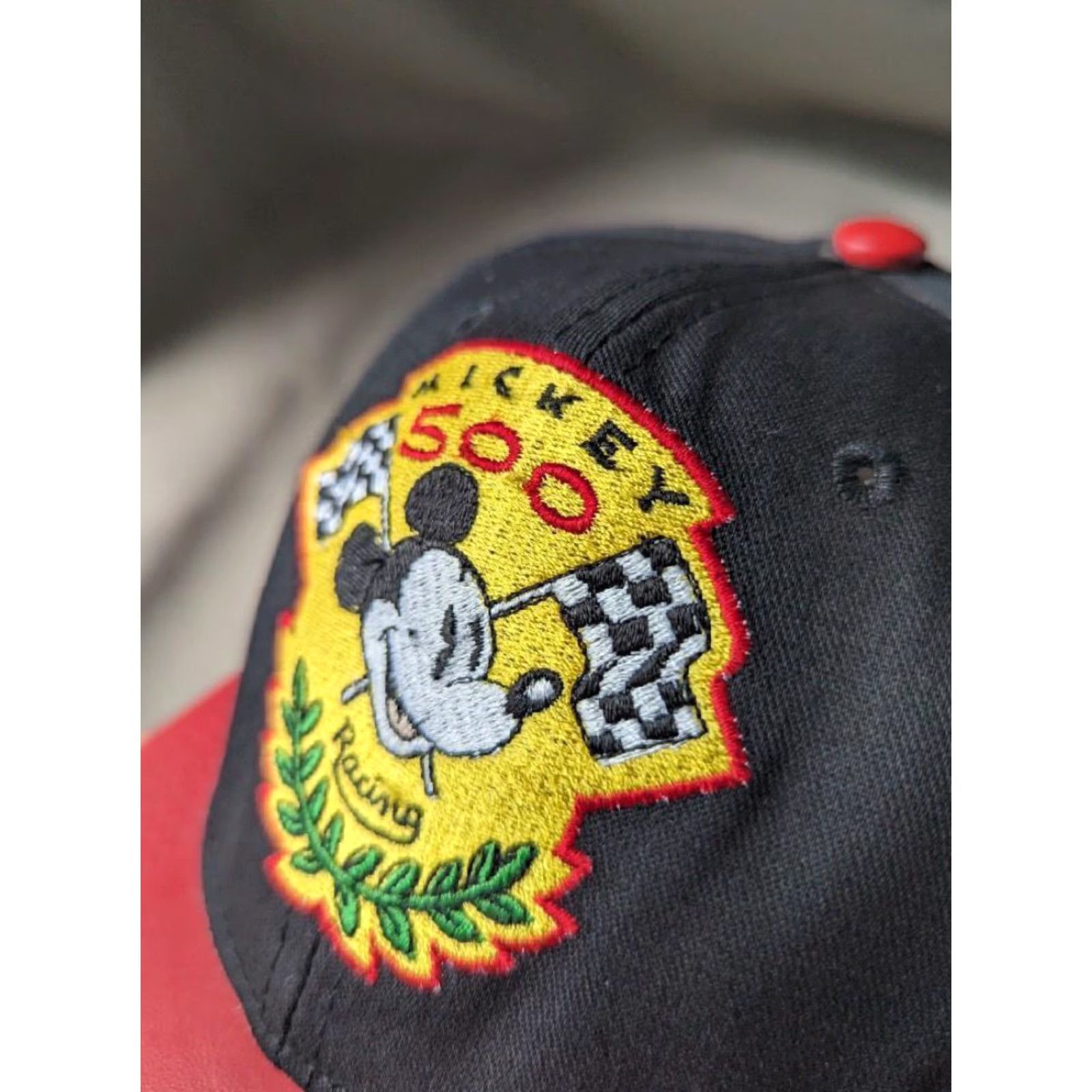 Hamilton VINTAGE MICKEY MOUSE Leather Bill 500 Racing Hat Cap JEFF HAMILTON Disney Adult One Size Black Men Baseball Cap Size ONE SIZE - 4 Thumbnail