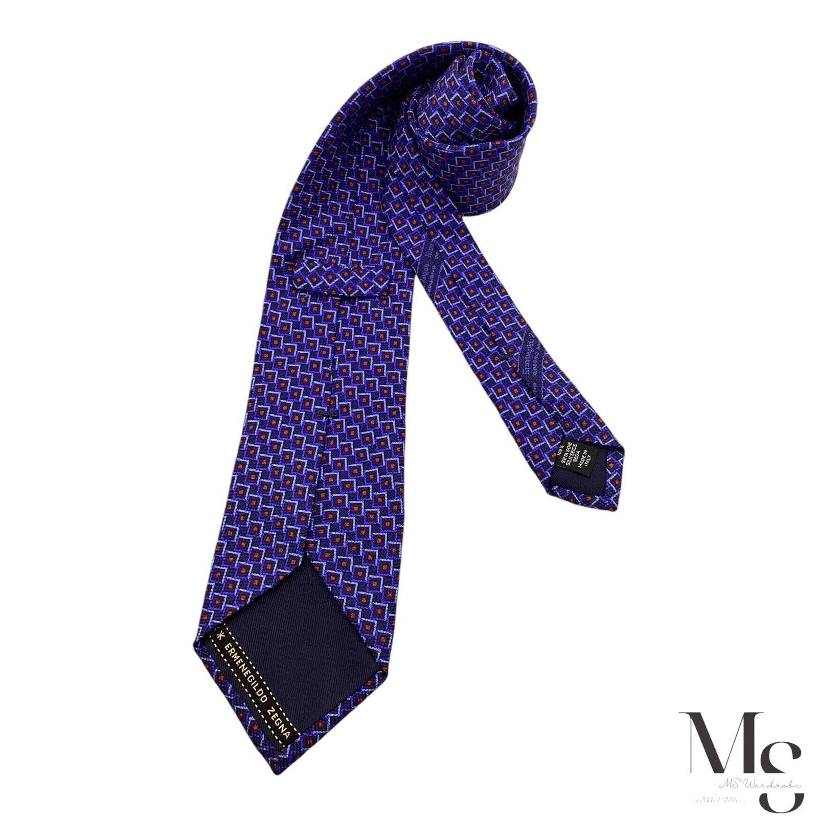 Ermenegildo Zegna Ermenegildo Zegna Blue Geometric Silk Tie Made In Italy W: 3 Size ONE SIZE - 2 Thumbnail