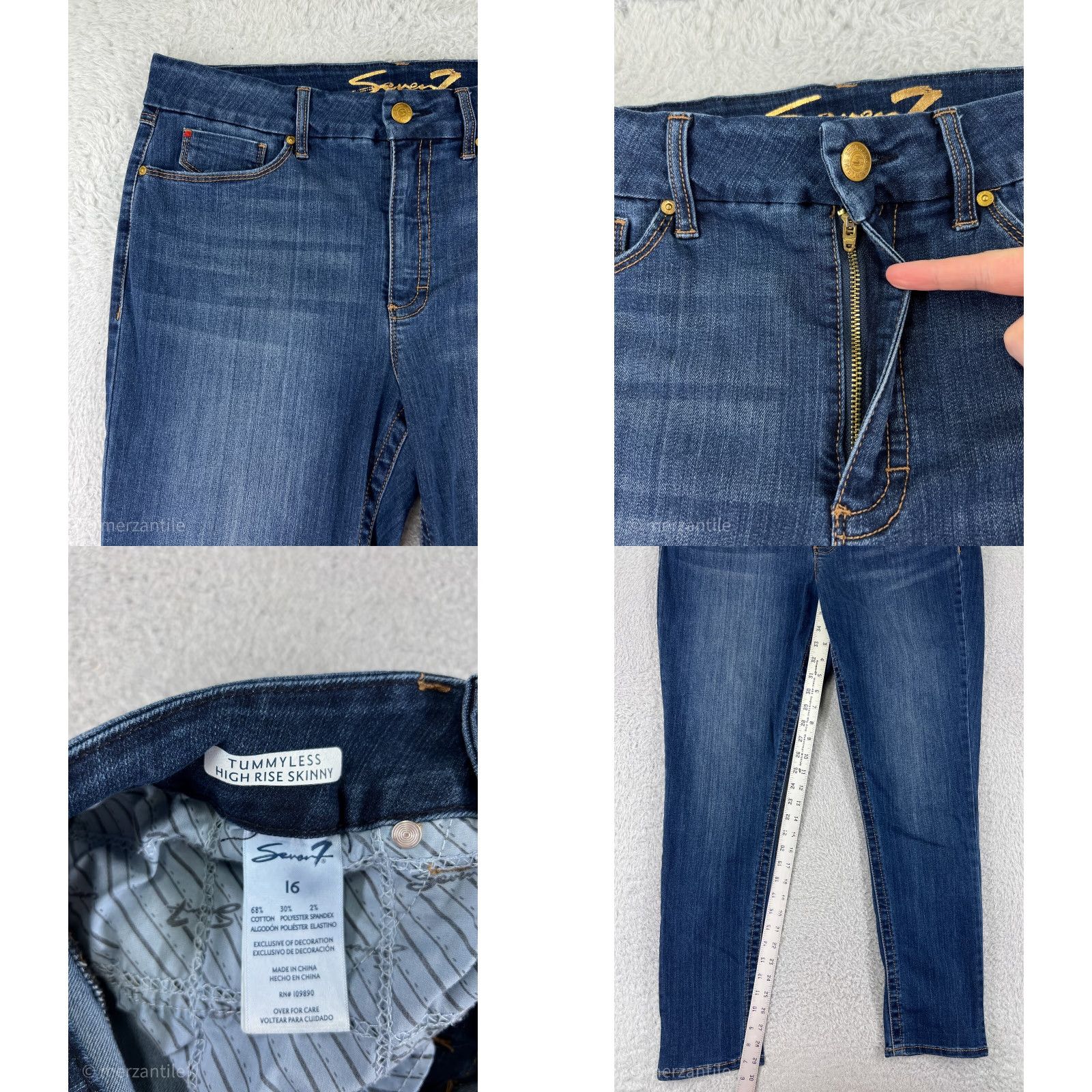 7 For All Mankind 7 For All Mankind Jeans Womens 16 Blue High Rise Skinny Embroidered Cotton Blend Size 38" / US 16 / IT 52 - 8 Thumbnail