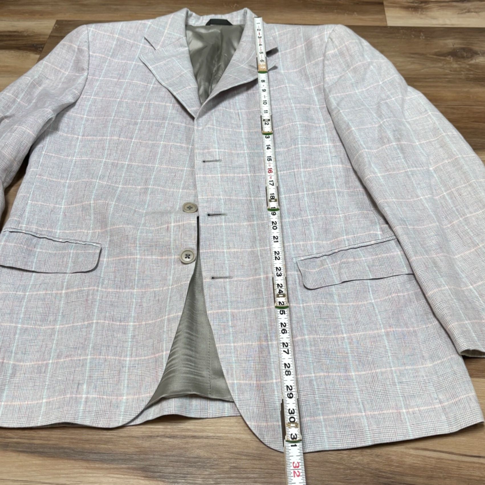 Vintage Mario Caldi Sport Coat Mens 40R Plaid Linen Blazer 3 Button Notch Lapel Double-Vented Blue Pink Blazer Mens Regular Jacket Blazer Vintage: No Size 40R - 4 Thumbnail