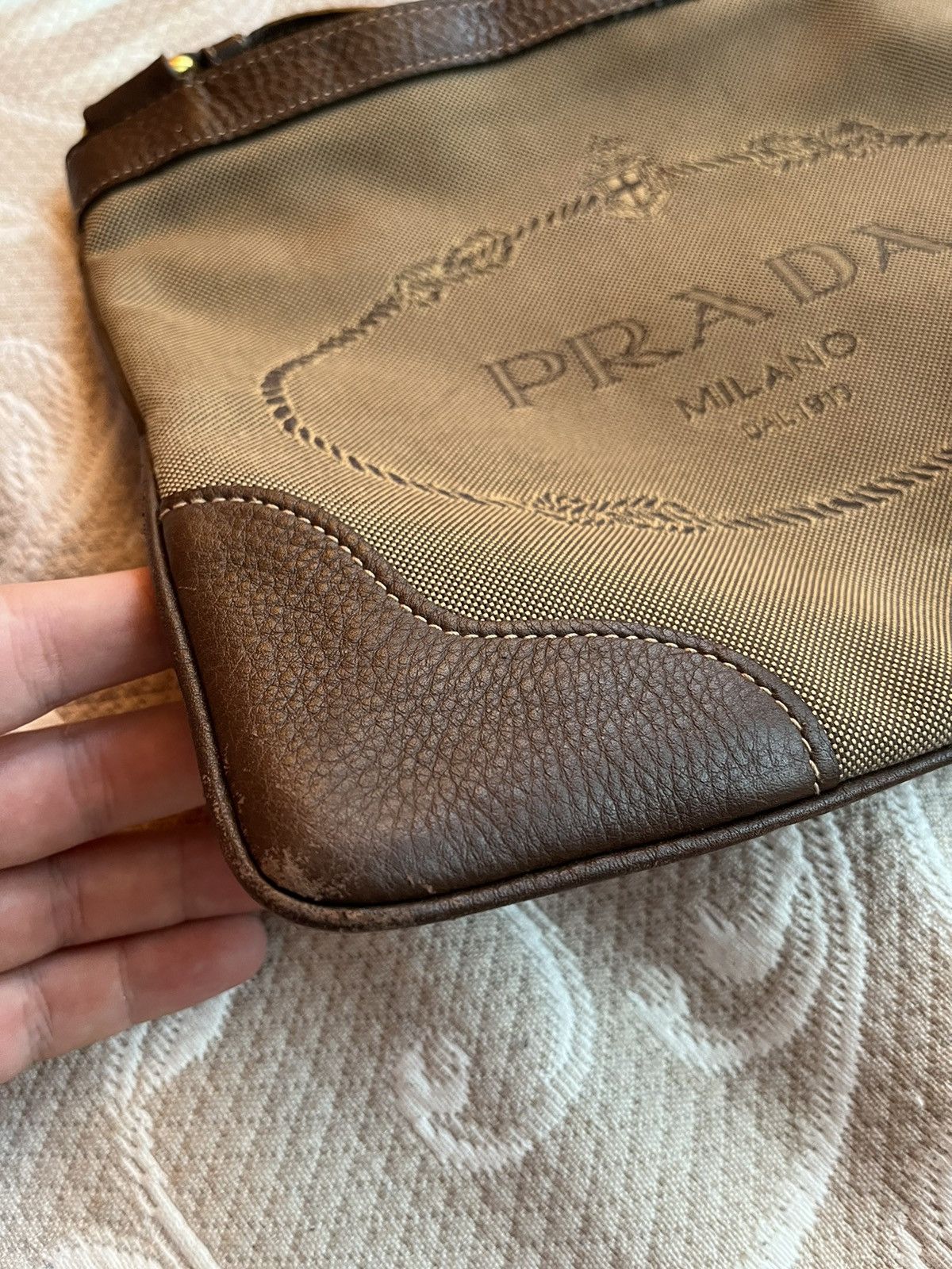 Prada Prada Logo Jacquard Canvas and Leather Messenger Bag Size ONE SIZE - 7 Thumbnail