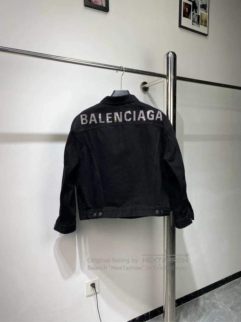 Balenciaga Balenciaga Black Denim Jacket with Crystal Logo. Size US M / EU 48-50 / 2 - 1 Thumbnail