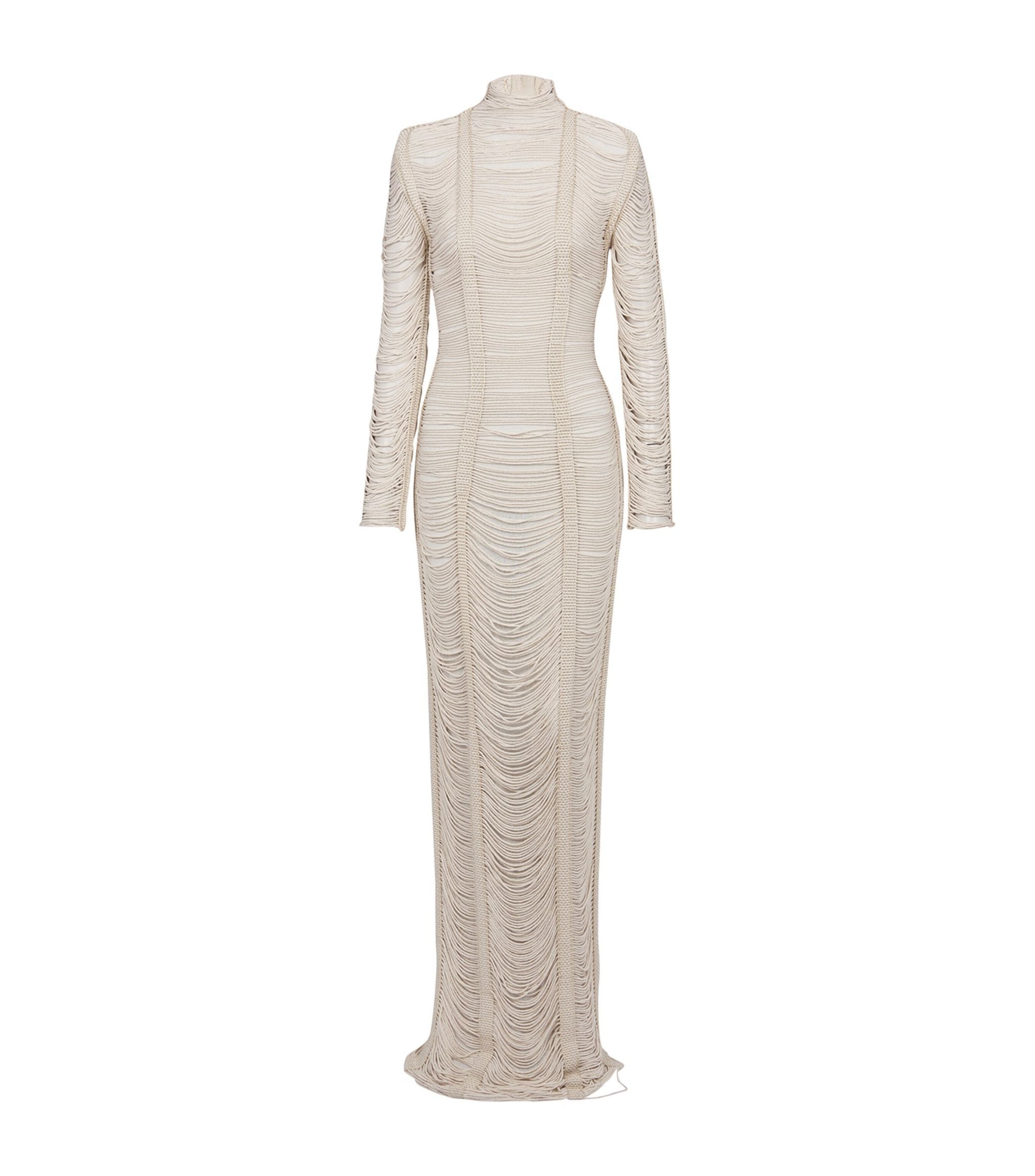 o1srvl11e1123 Ropes Knit Long Dress in Beige
