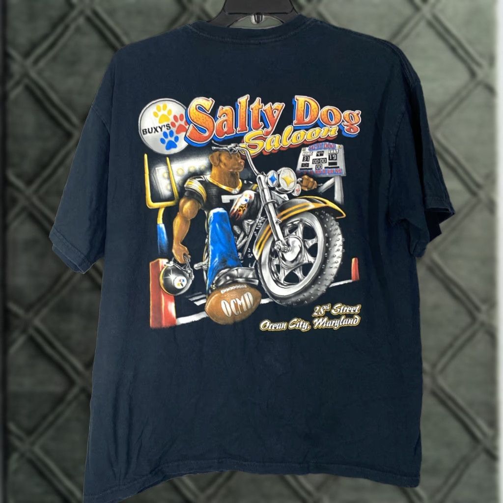 Vintage VINTAGE Pittsburgh Steelers T Shirt Salty Dog Saloon Ocean City MD Mens XL Black Beach City Salty Dog 90s? No, but keep as per rules. Size US XL / EU 56 / 4 - 1 Thumbnail