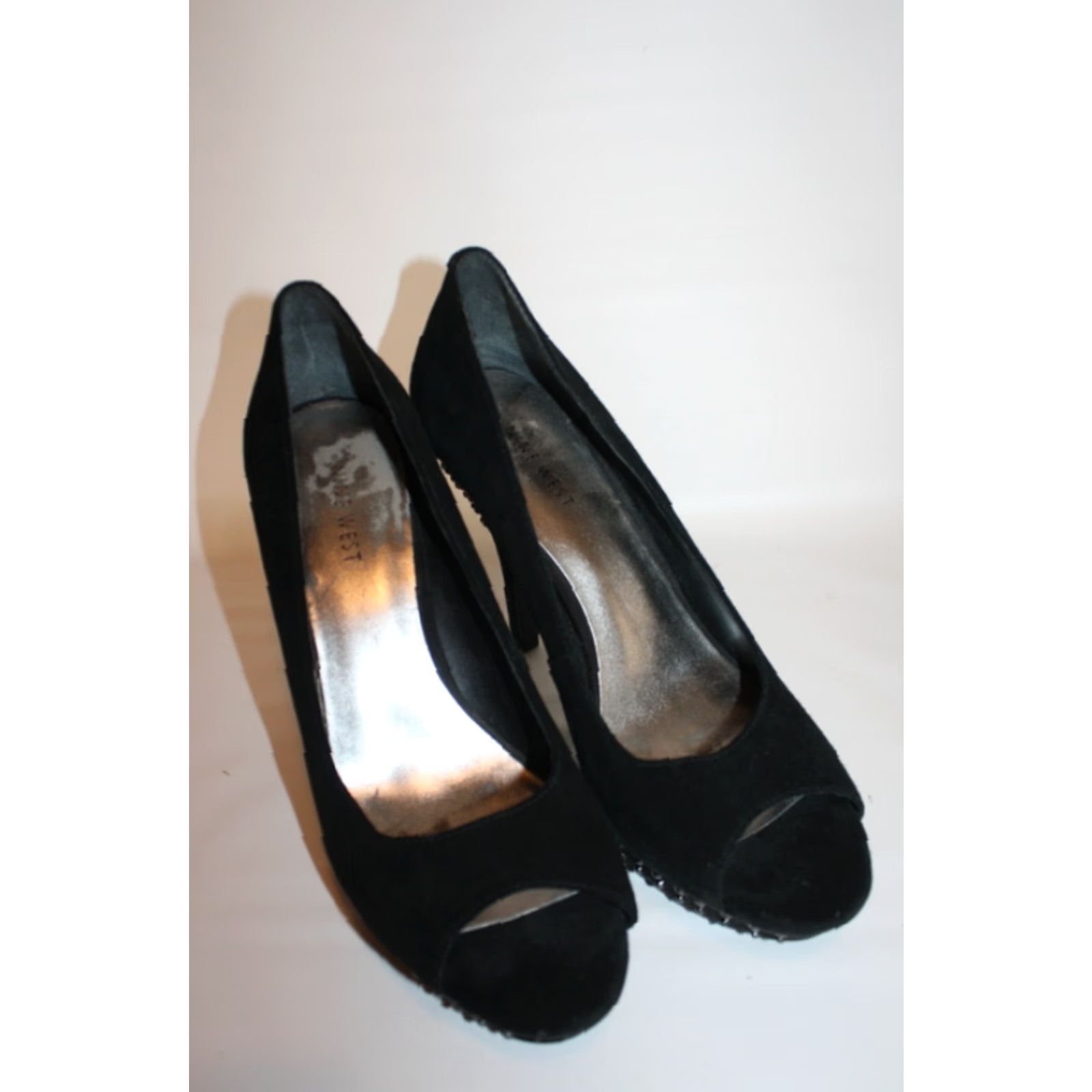 Nine West Nine West Suede Black 4 inch Heel Size 10 Open Toe High Heel Womens Size US 10 / IT 40 - 6 Thumbnail