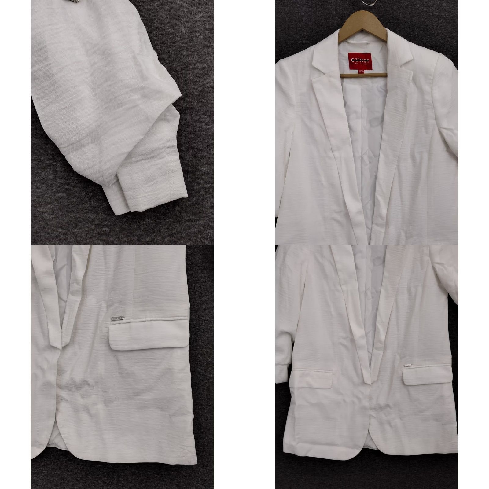 Guess GUESS Blazer Shirt Womens Ivory 3/4 Sleeve Cotton Blend Mid-Length Solid Front Pockets Jacket, Casual, Regular Fit, Size S, Designer, Ivory, Women Size S / US 4 / IT 40 - 8 Thumbnail