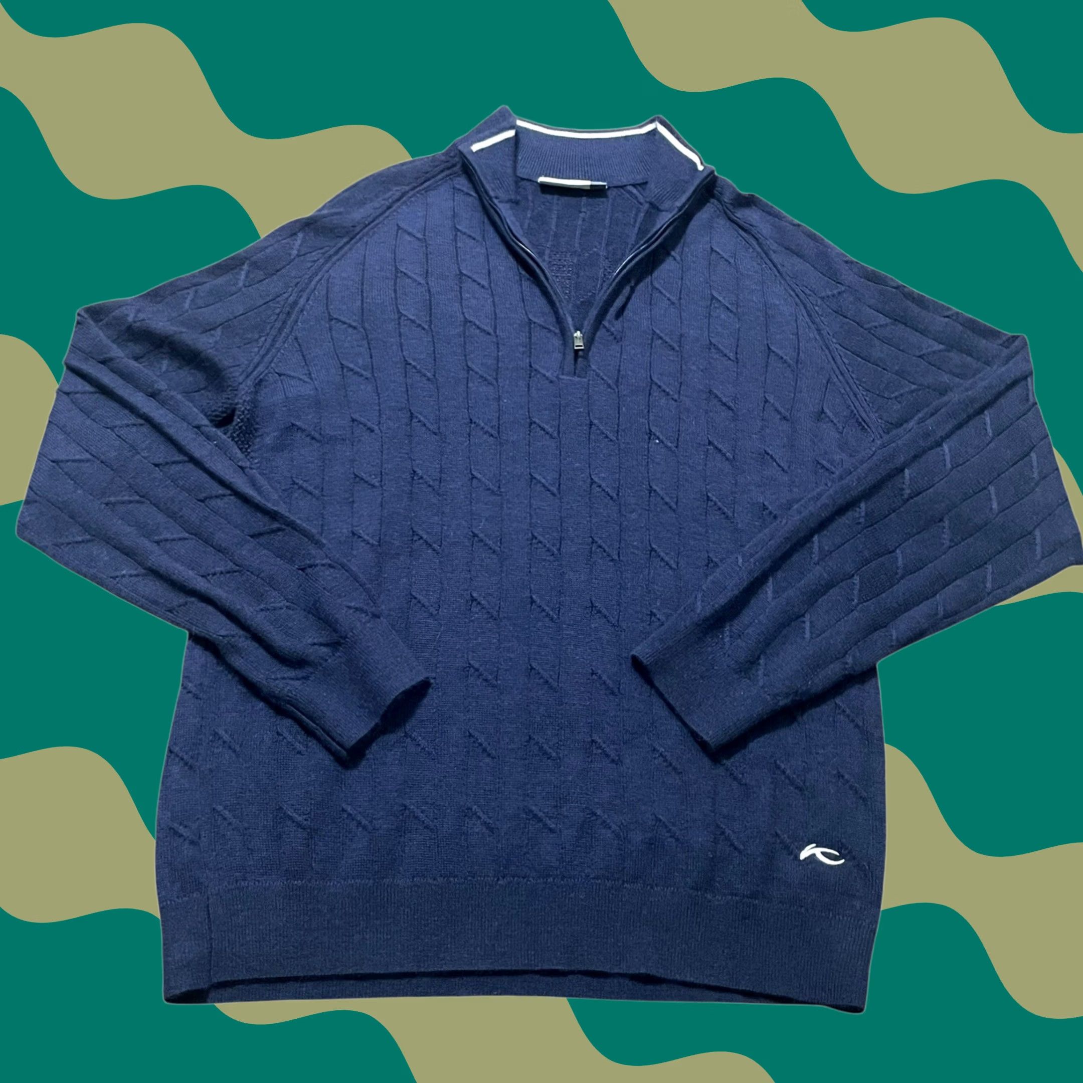 Kjus Pullover Mens Xxl/52 Navy Cable Knit Cashmere Wool Blend Luxe Half Zip Nwot in Blue, Men's