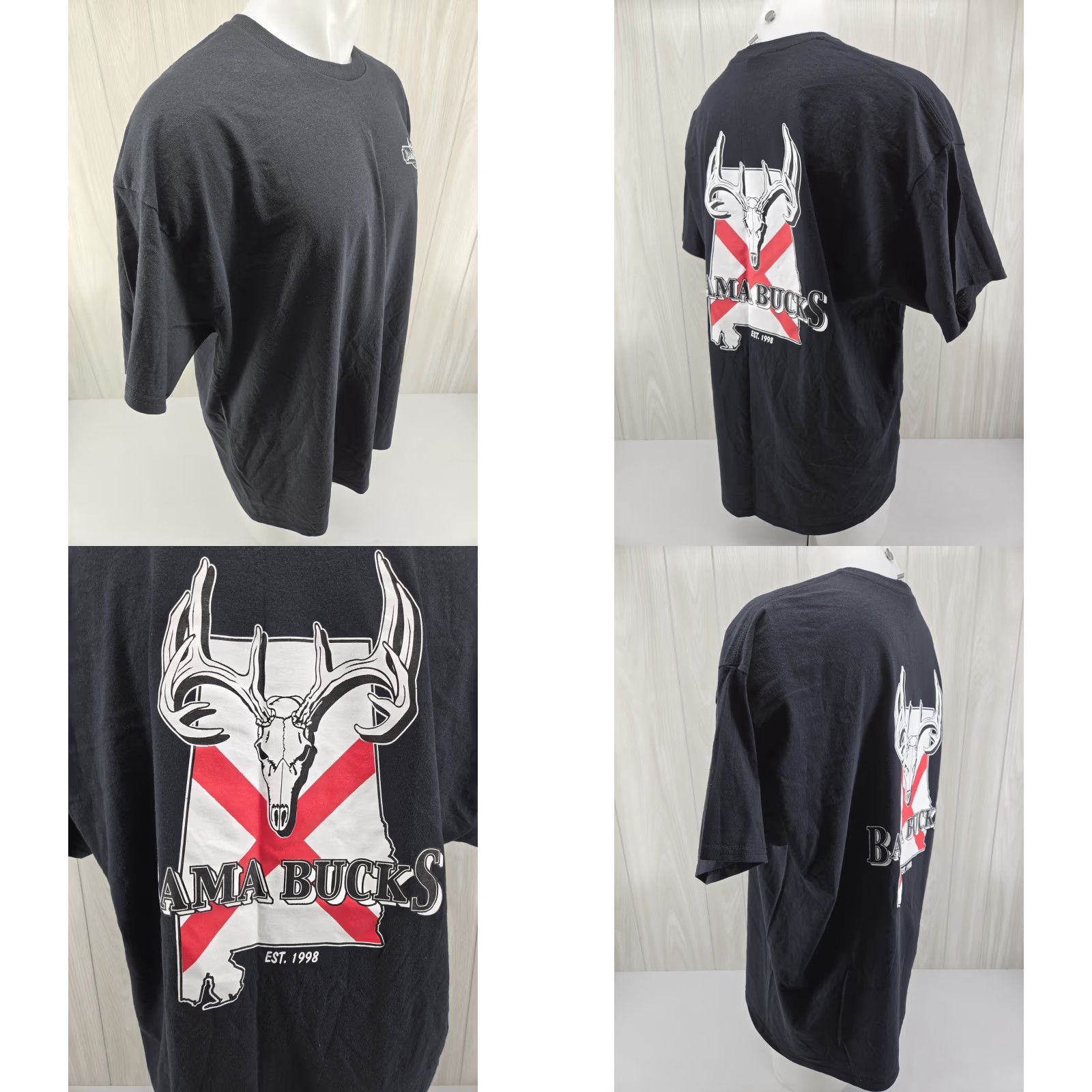 Gildan Bama Bucks Black T-Shirt 2XL Mens Graphic Print Hunting American Shirt Size US XXL / EU 58 / 5 - 8 Thumbnail